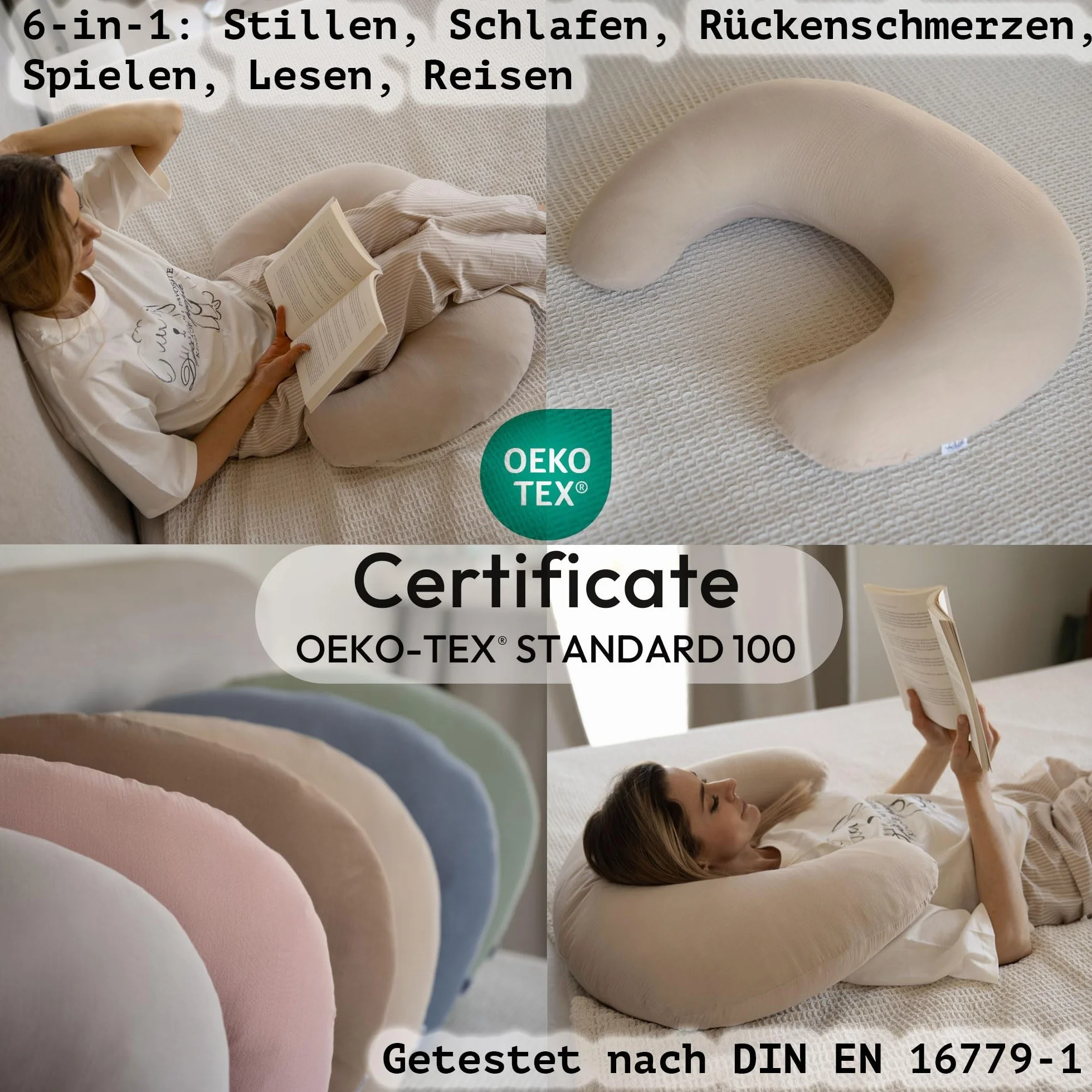 PaLulli® Muślinowa poduszka do karmienia piersią Pokrowiec na poduszkę do karmienia z 100% bawełny muślinowej - Poduszka do karmienia dla dziecka, Poduszka do karmienia w kształcie rogalika dla