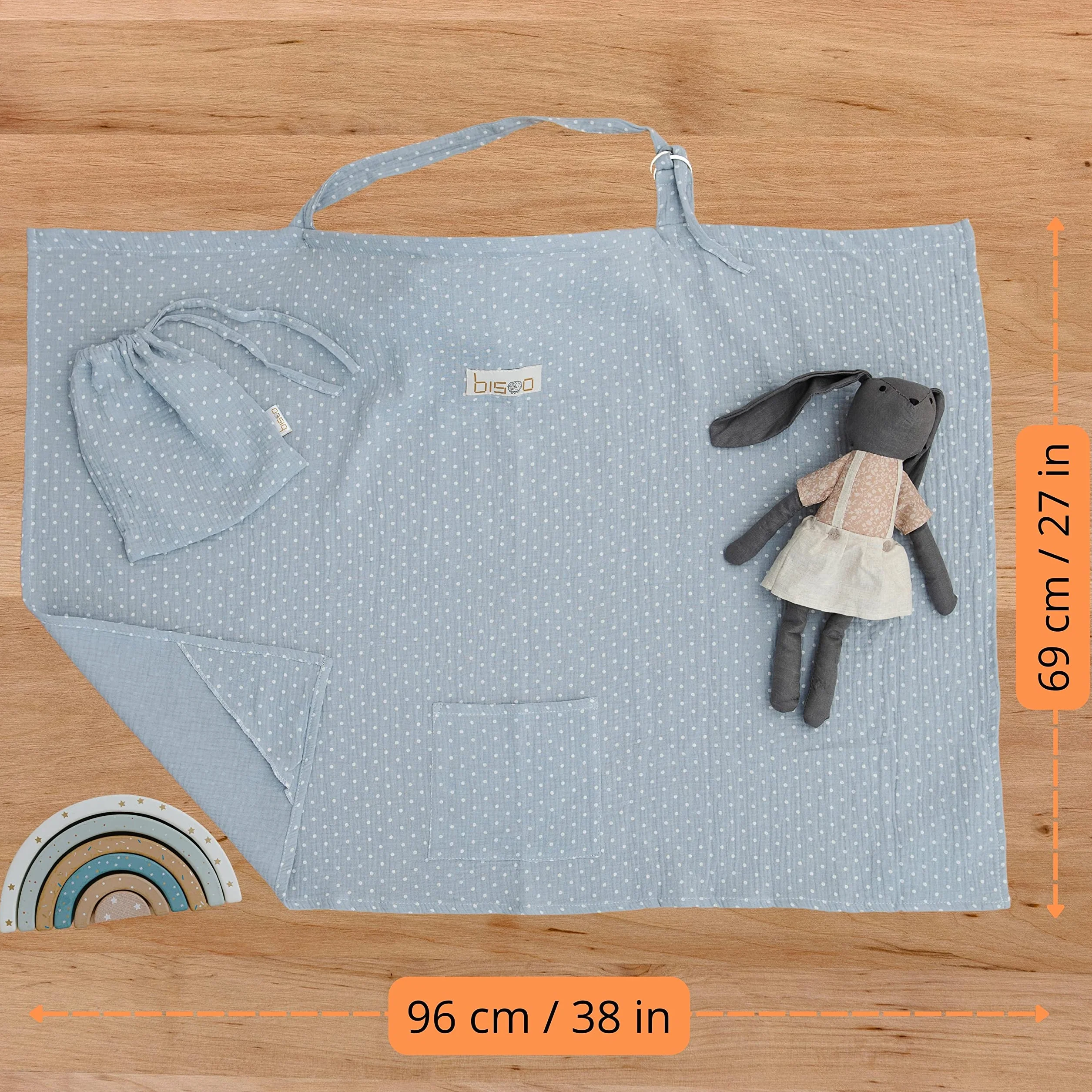 Bisoo Chusta do Karmienia z 100% Muślinu - Regulowana i Oddychająca Wielofunkcyjne Narzuta do Dyskretnego Karmienia Piersią i Dołączoną Torbą - Baby Blue