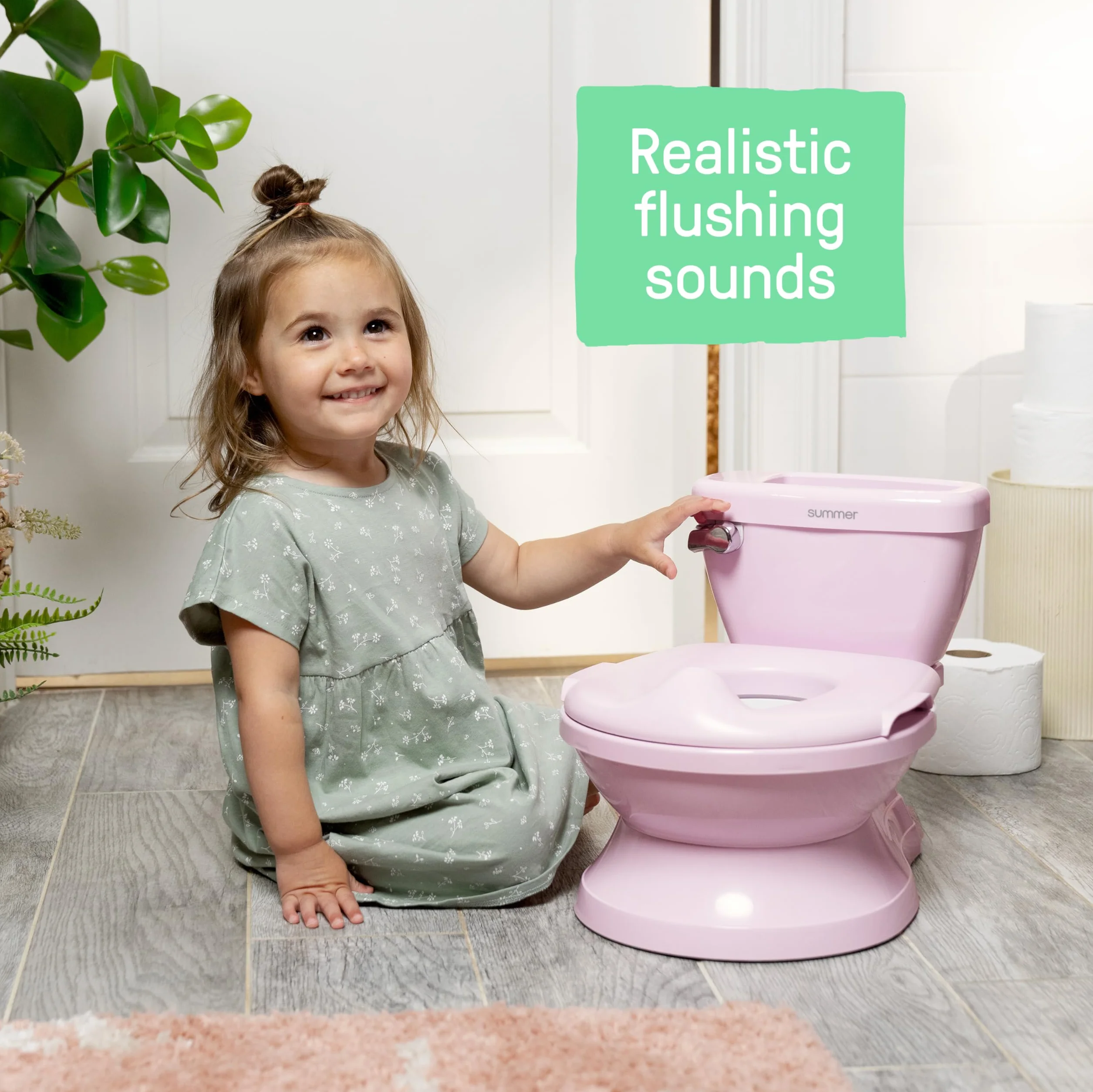Ingenuity My Size Potty Pro, toaleta do nauki korzystania z nocnika dla niemowląt, realistyczny dźwięk spłukiwania, ochrona przed zachlapaniem, łatwa do czyszczenia, ze zdejmowaną miską
