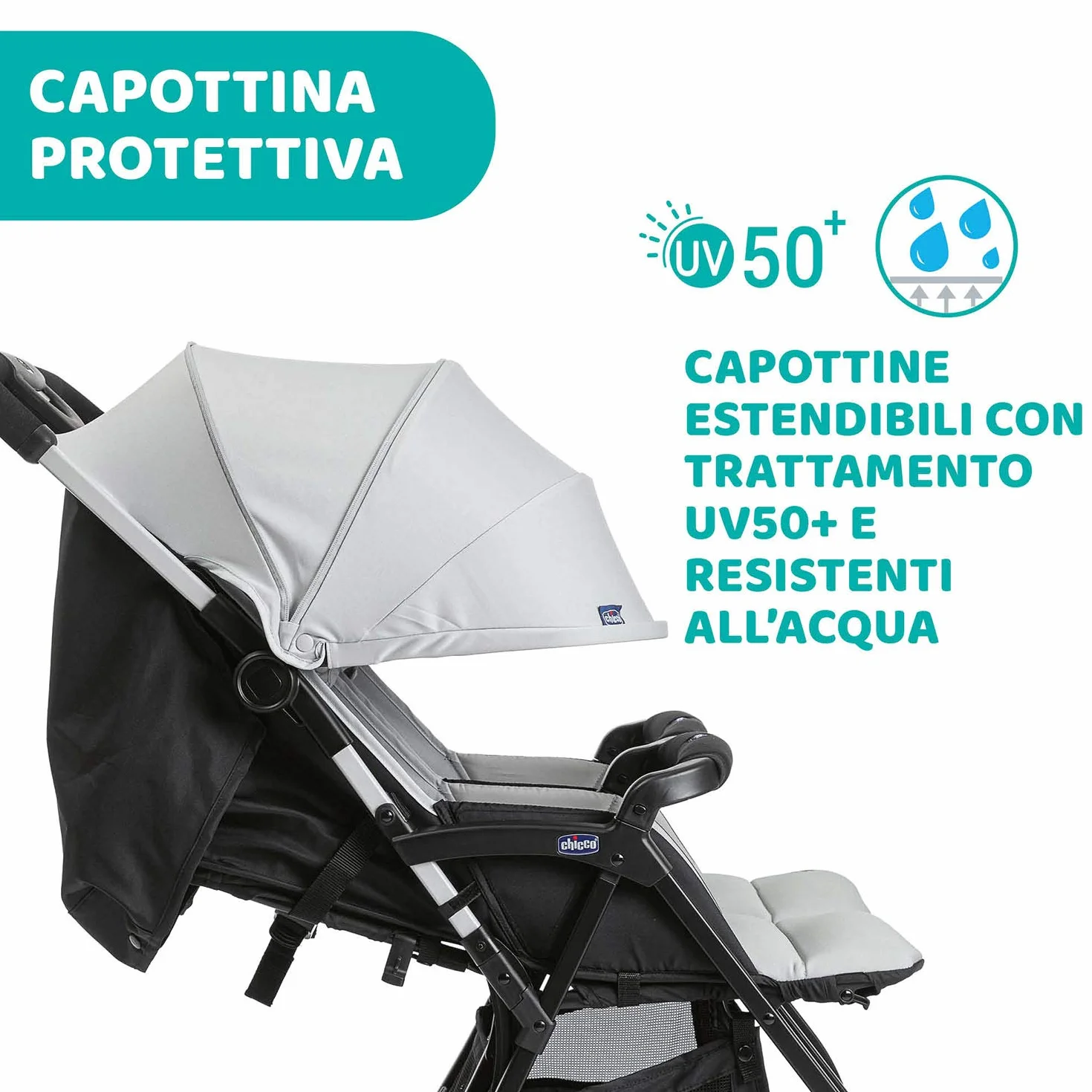 Chicco OHlalà Twin Podwójny Wózek Spacerowy od Urodzenia do 15 kg dla Bliźniaków i Rodzeństwa, Lekki Rozkładany i Składany Wózek, Kompaktowy po Złożeniu, Okrycie Przeciwdeszczowe i Powiększana Budka