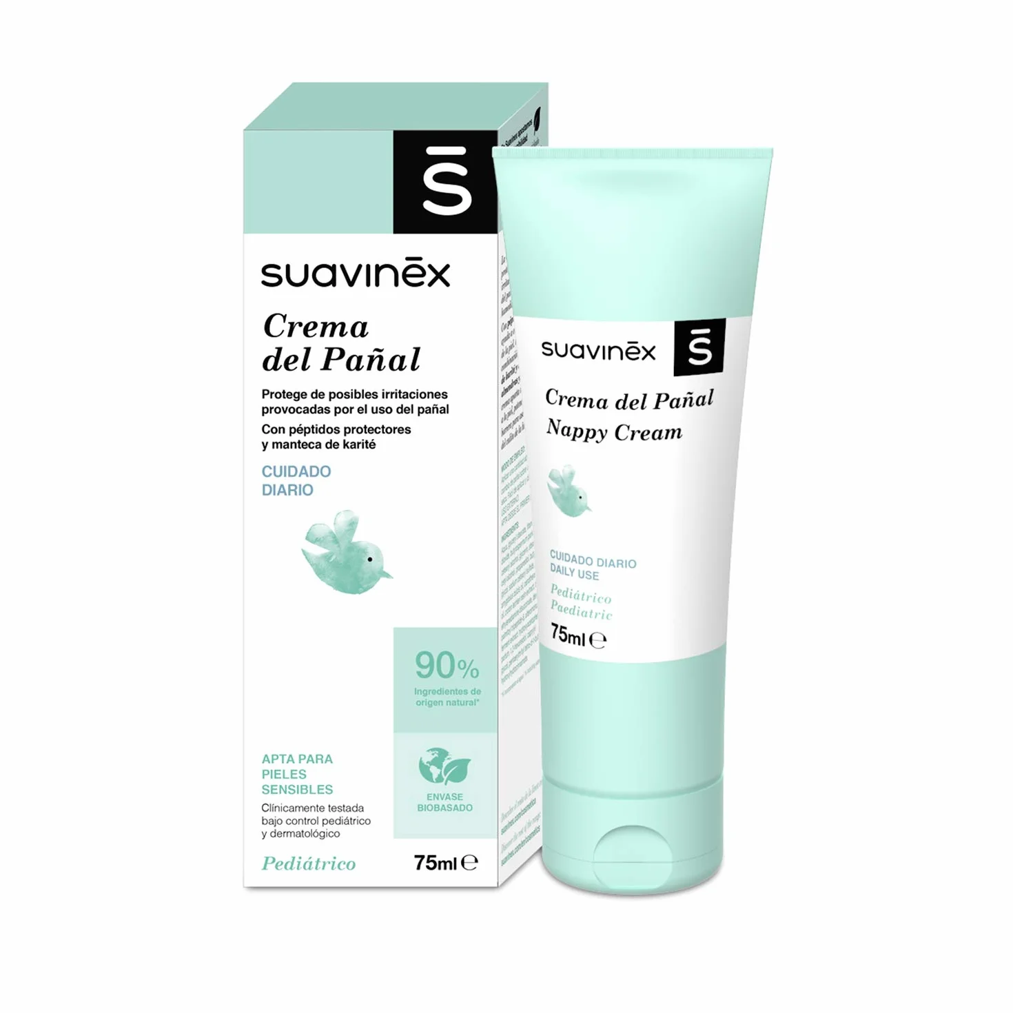 Suavinex, Krem do wymiany dla niemowląt, 75 ml, Odpowiedni dla skóry wrażliwej, 90% składników pochodzenia naturalnego, kremowy krem do wymiany, chroni przed podrażnieniami