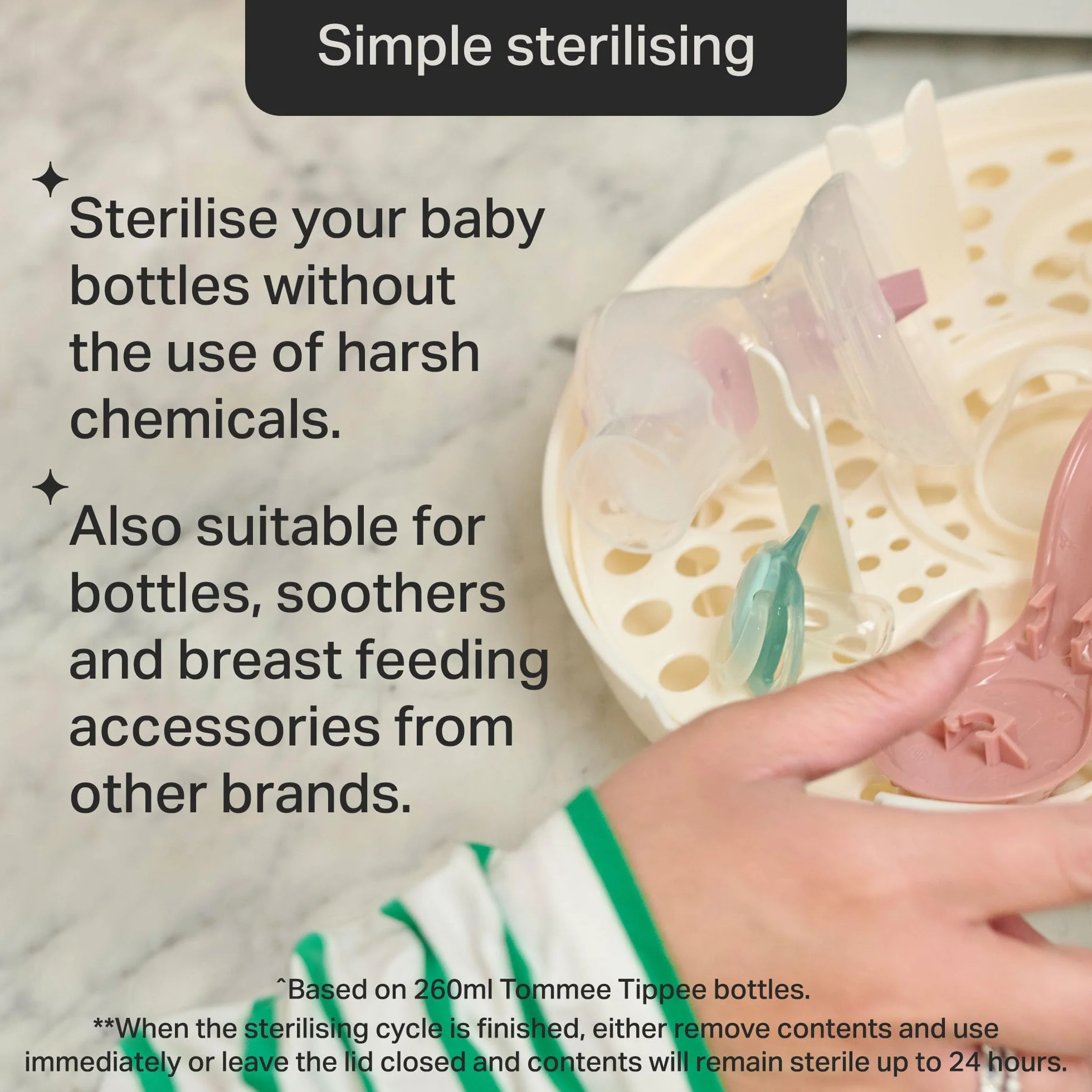 Tommee Tippee Steriliser, Microwave Steam Steriliser for Baby Bottles, 4-Minute Sterilisation Cycle (Pack of 1)