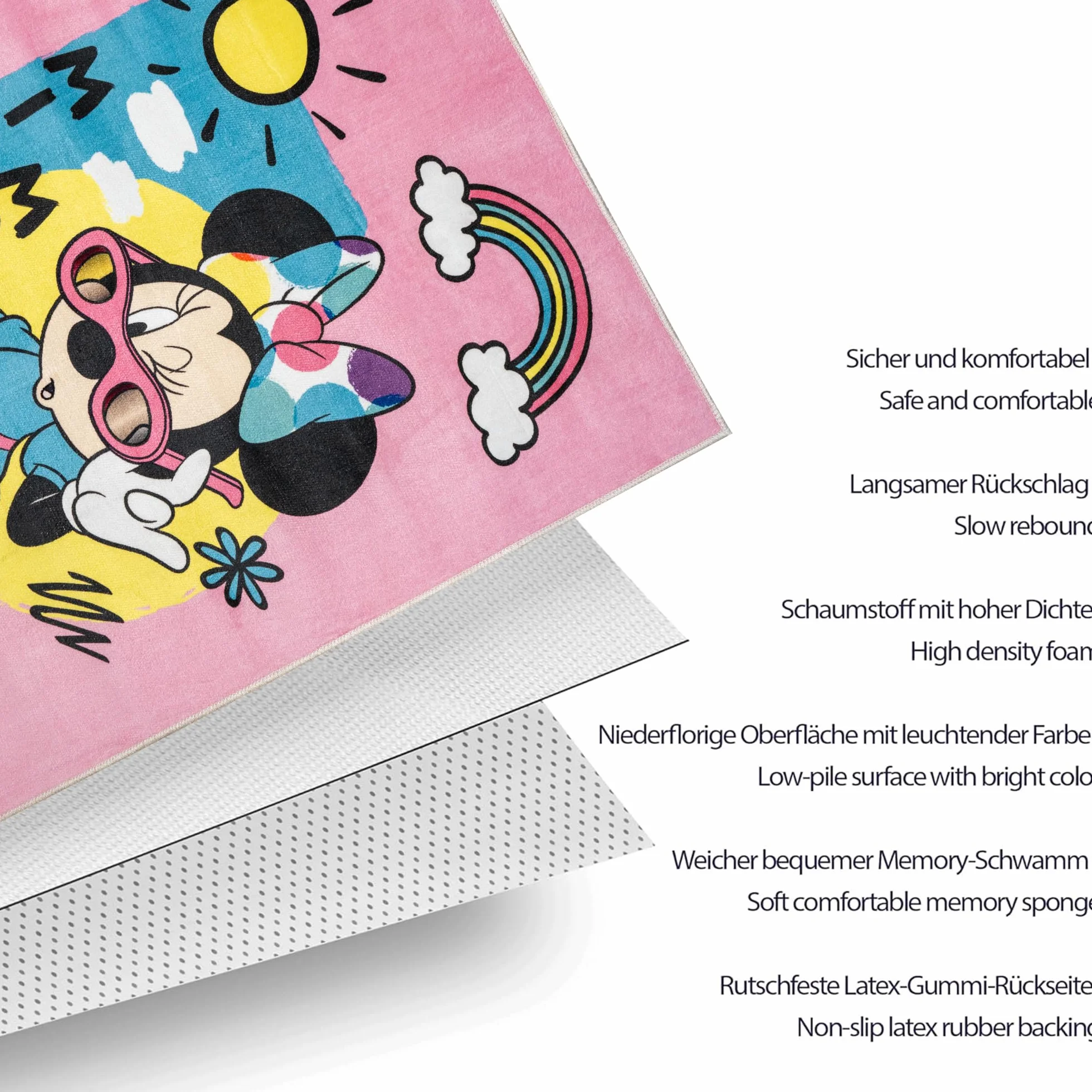 Disney Home dywan dla dzieci - oficjalnie licencjonowany dywan do pokoju dziecięcego, pokoju zabaw - antypoślizgowa i nadająca się do prania mata do zabawy dla dzieci, dywan z myszką Minnie 80 x 120
