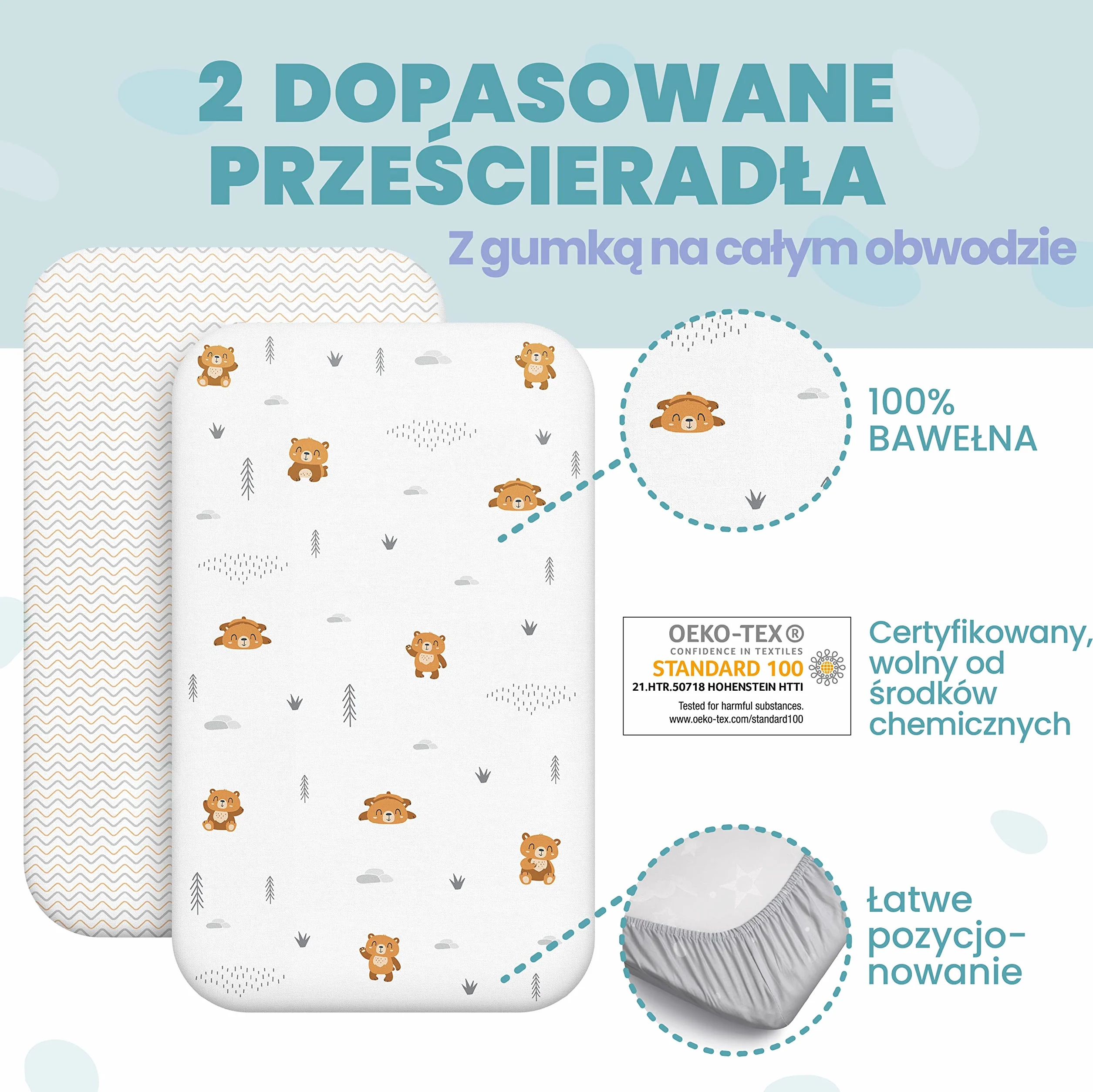 Zestaw 2 x 100% Bawełniane Prześcieradła z Gumką - 1 x 100% Wodoodporny Pokrowiec na Materac - Zestaw 3-55x90cm - Orange