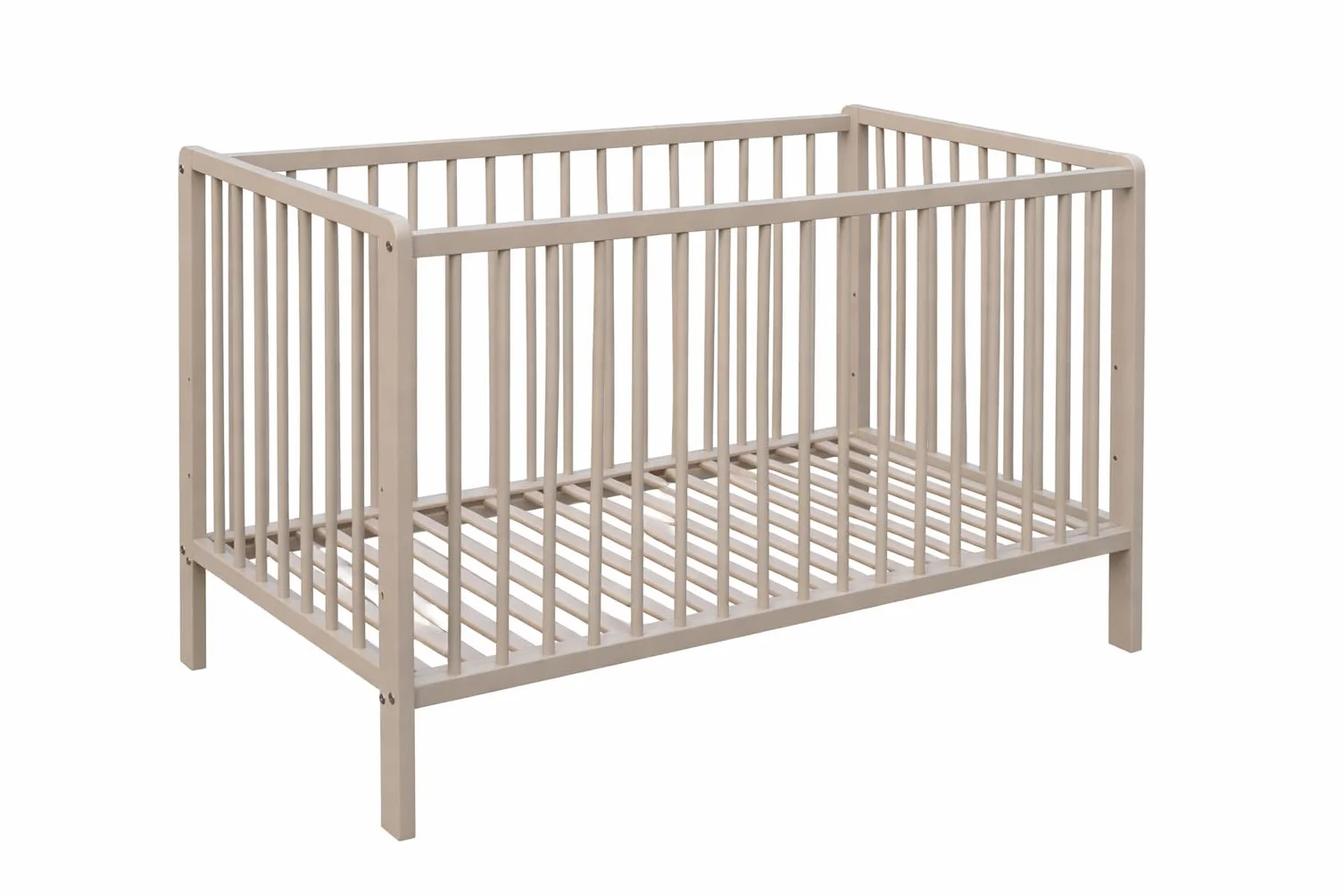 Łóżeczko dziecięce JULIA 100x60 cm z materacem – drewno bukowe – 3 poziomy regulacji – wyjmowane szczebelki – EN 716 (Taupe)