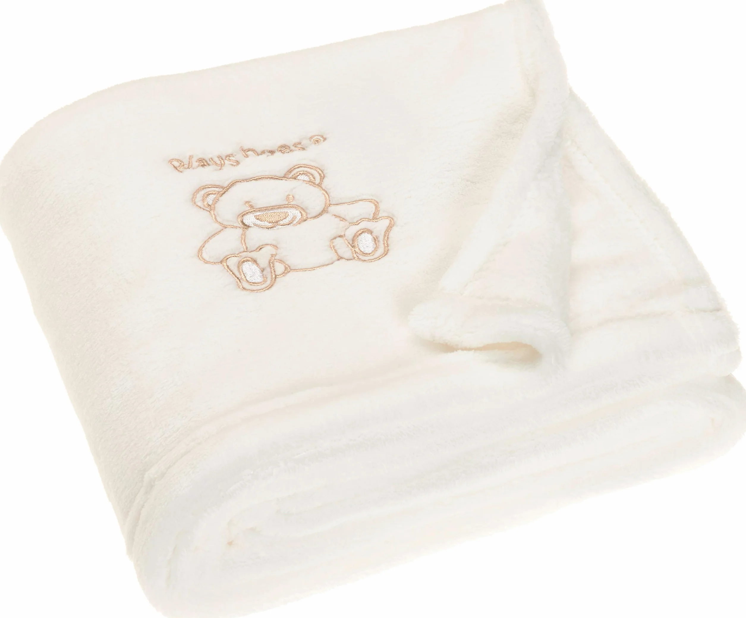 Playshoes Koc polarowy dla niemowląt i dzieci, wszechstronny koc dla chłopców i dziewcząt, z haftem niedźwiedzia, beżowy, 75 x 100 cm