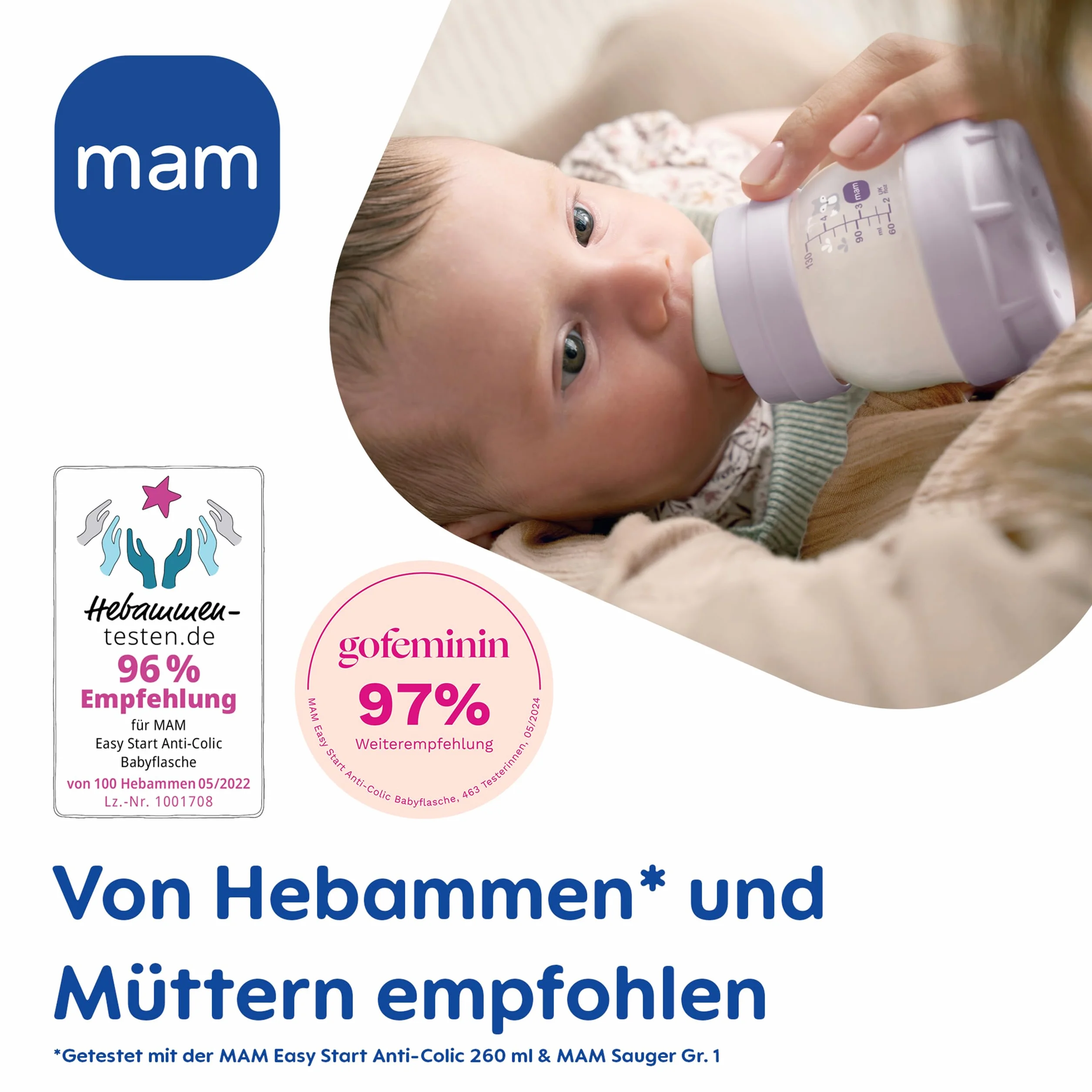 MAM Easy Start Anti-Colic butelka dla niemowląt (160 ml), wyjątkowo dobrze akceptowana butelka na mleko, butelka na napoje dla niemowląt z zaworem dolnym przeciwko kolce i ssaniu, rozmiar 1, 0+