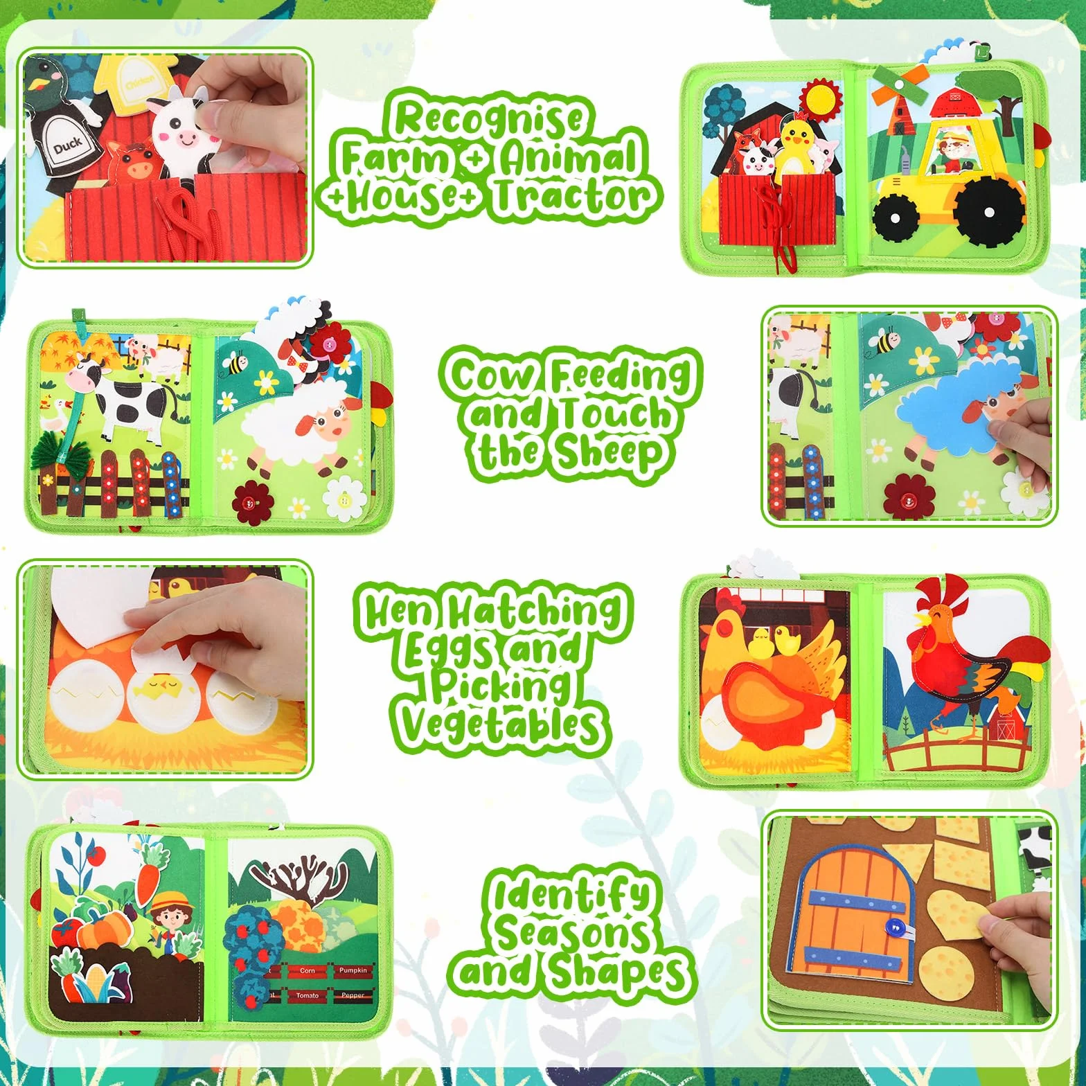 Książka Montessori 1 rok, 23 w 1 Busy Board, Busy Book Farm Theme, Filcowa książka sensoryczna, idealna na rodzinne podróże, przyjęcia urodzinowe