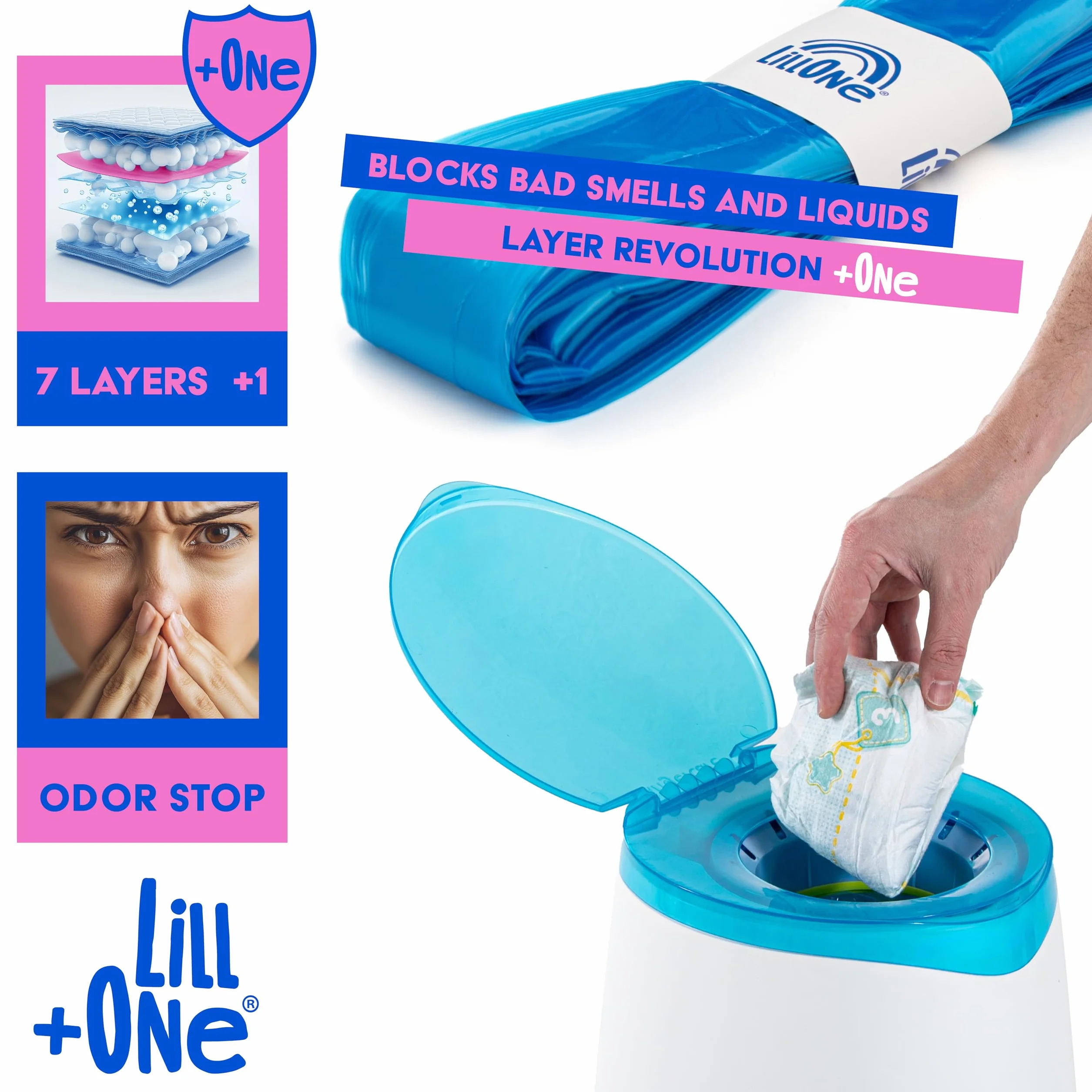 LillOne 3 bardzo długich 7-warstwowych wkładów do kosza na pieluchy - kompatybilne z Angelcare Tommee Tippee Twist & Click Simplee Tec LitterLocker - Opakowanie z 3 wkładami