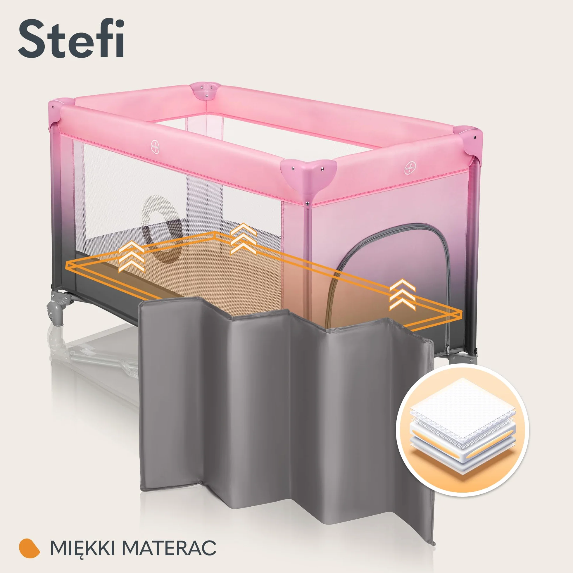 Lionelo Stefi 2 w 1 łóżeczko turystyczne, łóżko dziecięce z przewijakiem, przewiewne ścianki, system LockGuard, łóżeczko przenośne do 15 kg, składane, torba transportowa