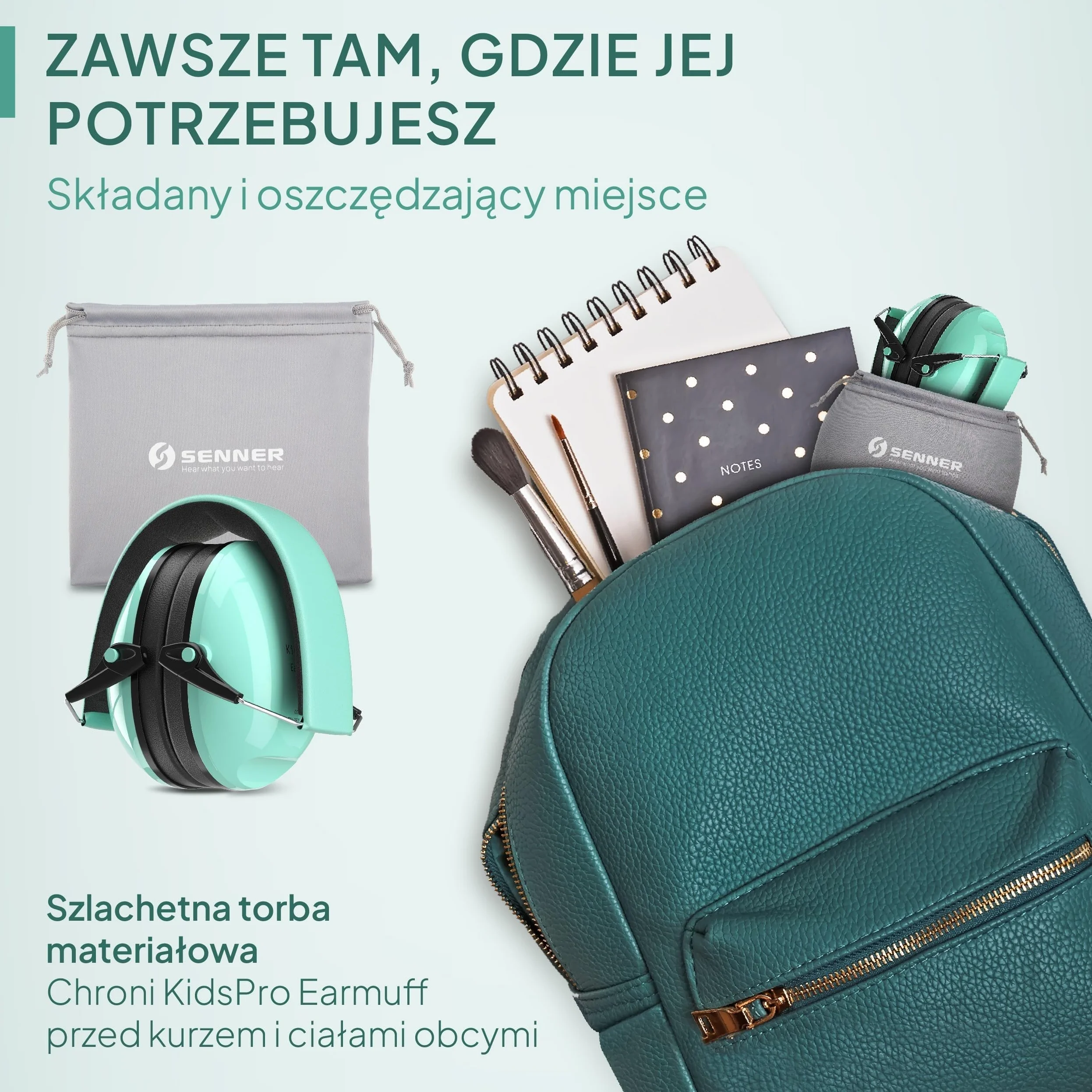 Senner ® KidsPro | Ochrona słuchu dla dzieci - Nauszniki z wysokim SNR 28 dB - do 12 lat - Regulowane - Ochronniki słuchu dla dzieci - Turkusowe