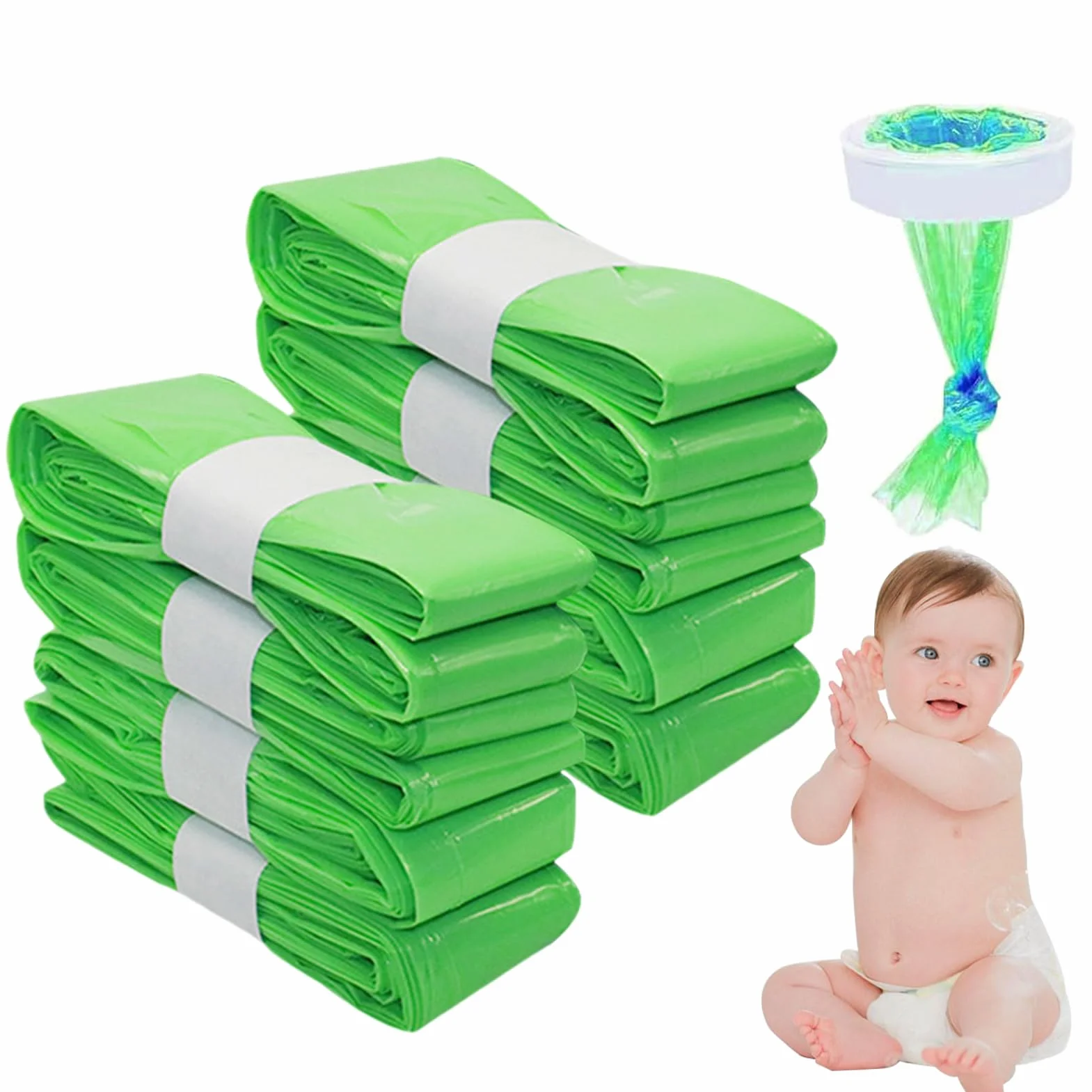 Wkład uzupełniający Litter Locker, 12 sztuk, 4,5 m, bezzapachowe, na pieluchy, worki uzupełniające, kompatybilne z Genie, Tommee Tippee, angelcare, Littycat Cat Litter Bucket, zielone (12 sztuk)