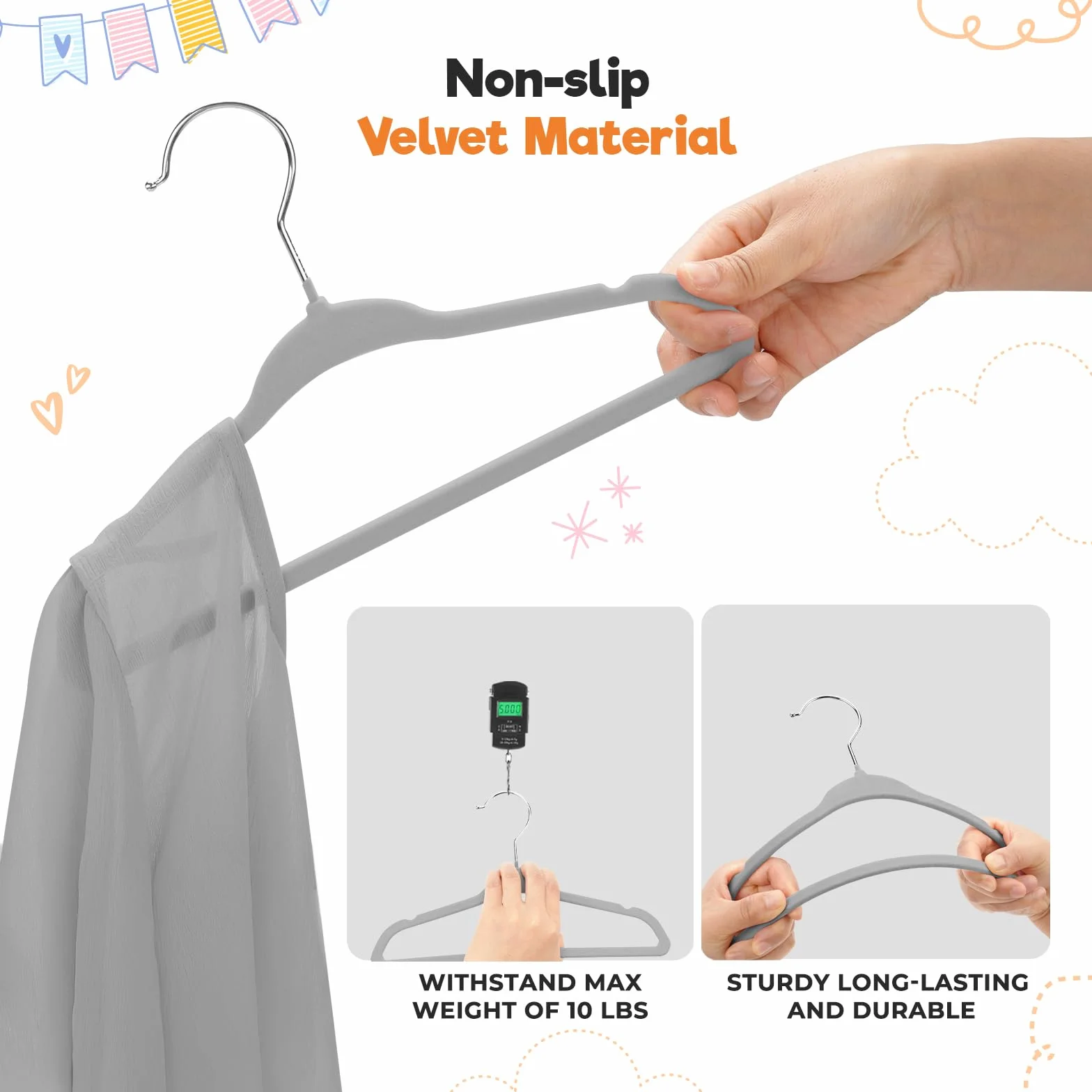 Babyrish Velvet Baby Hangers 30 Pack, Ultra Thin Nonslip Nursery Clothes Hangers (Grey)