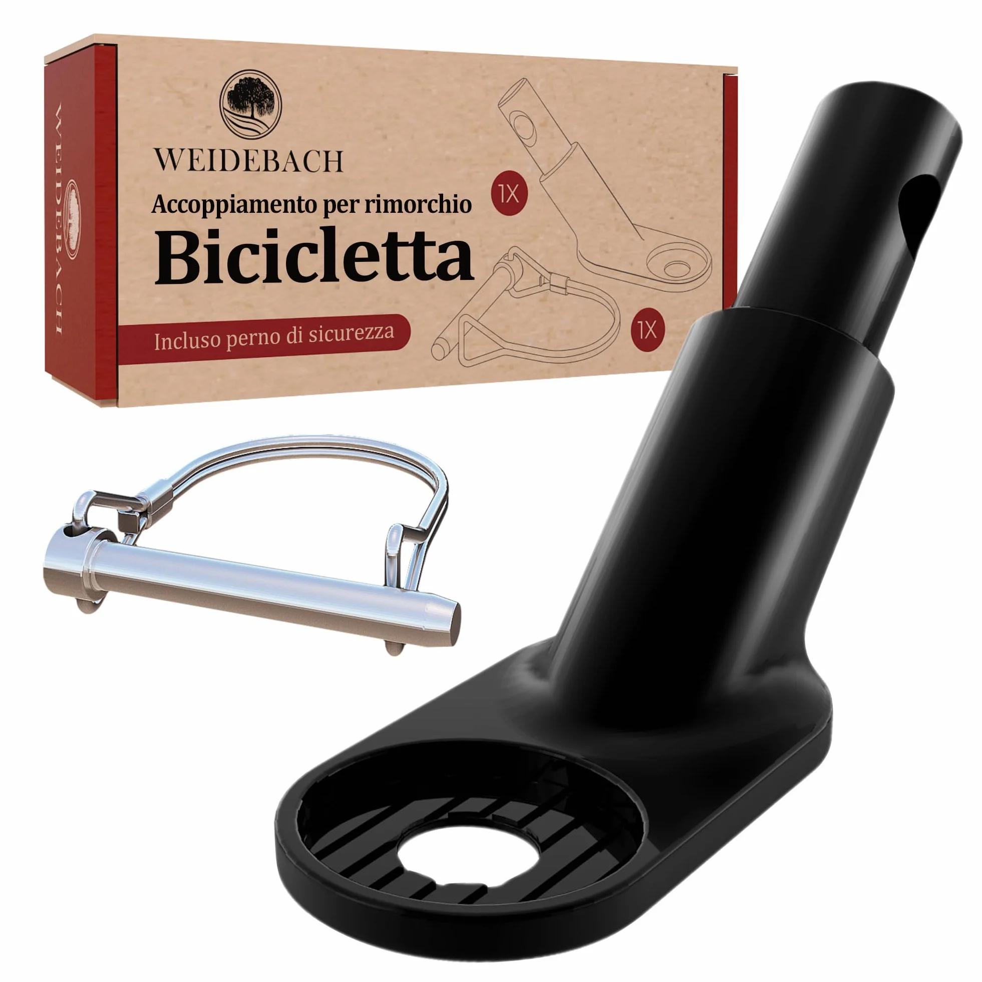 WEIDEBACH® Stabilne sprzęgło do przyczepki rowerowej z trzpieniem zabezpieczającym, czarna, wysoka stabilność jazdy, hak holowniczy do każdego standardowego wózka dziecięcego, hak holowniczy rower