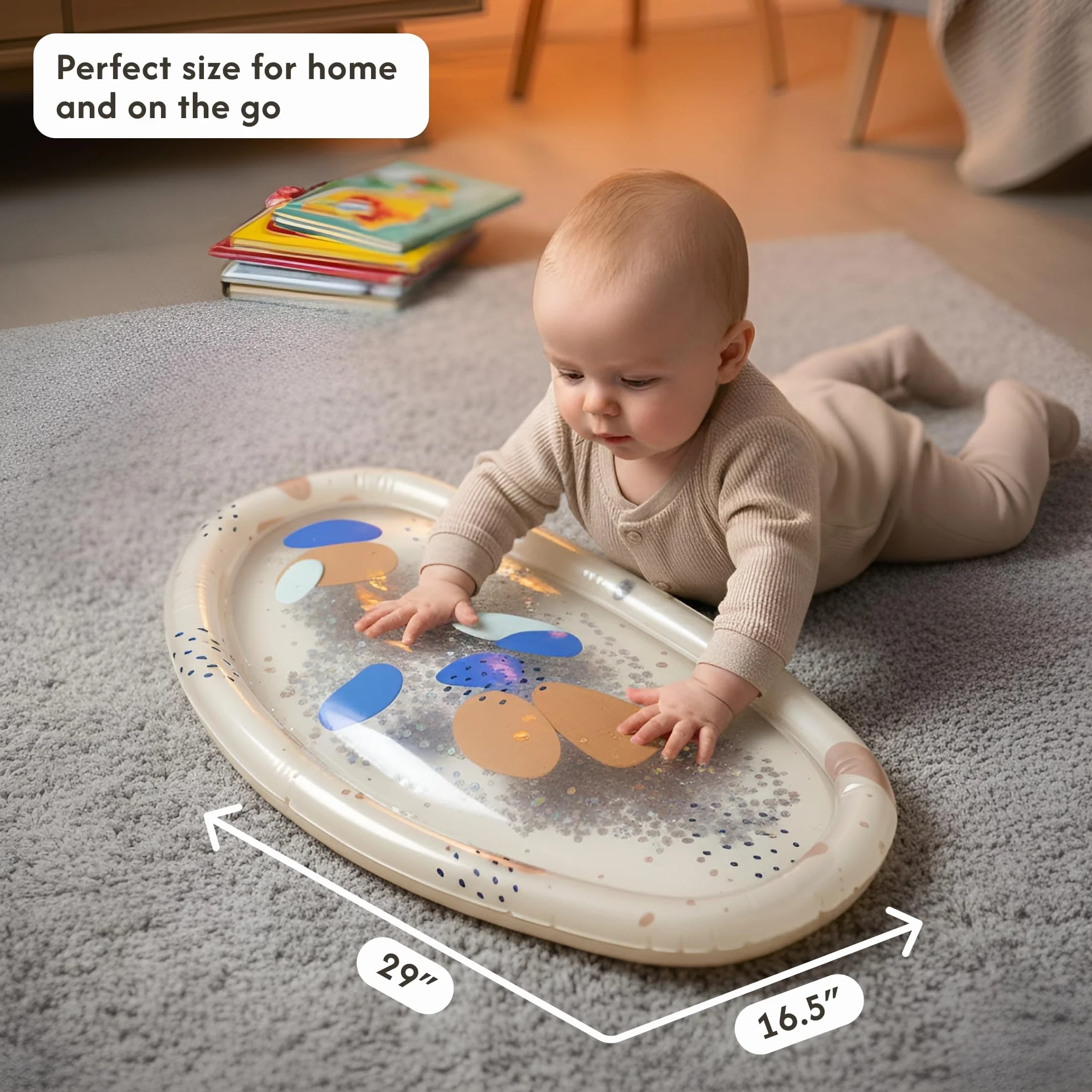 Hakuna Matte Montessori mata wodna dla dzieci Tummy Time, bez BPA, 73 x 42 cm, zabawka, mata sensoryczna i mata do akwamaryny dla dzieci od 3, 6, 9 miesięcy, mata do zabawy w wodzie z brokatem, mata