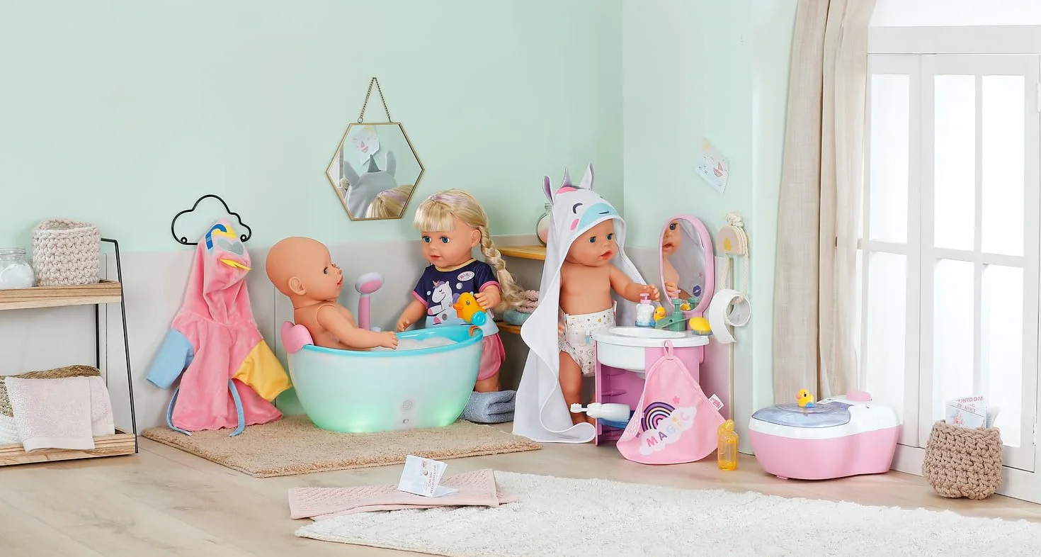 BABY born Zestaw ręczników z kapturem – z jednorożcem i tęczowym ręcznikiem – wysokiej jakości akcesoria dla lalek – odpowiedni dla wszystkich lalek 36 cm i 43 cm