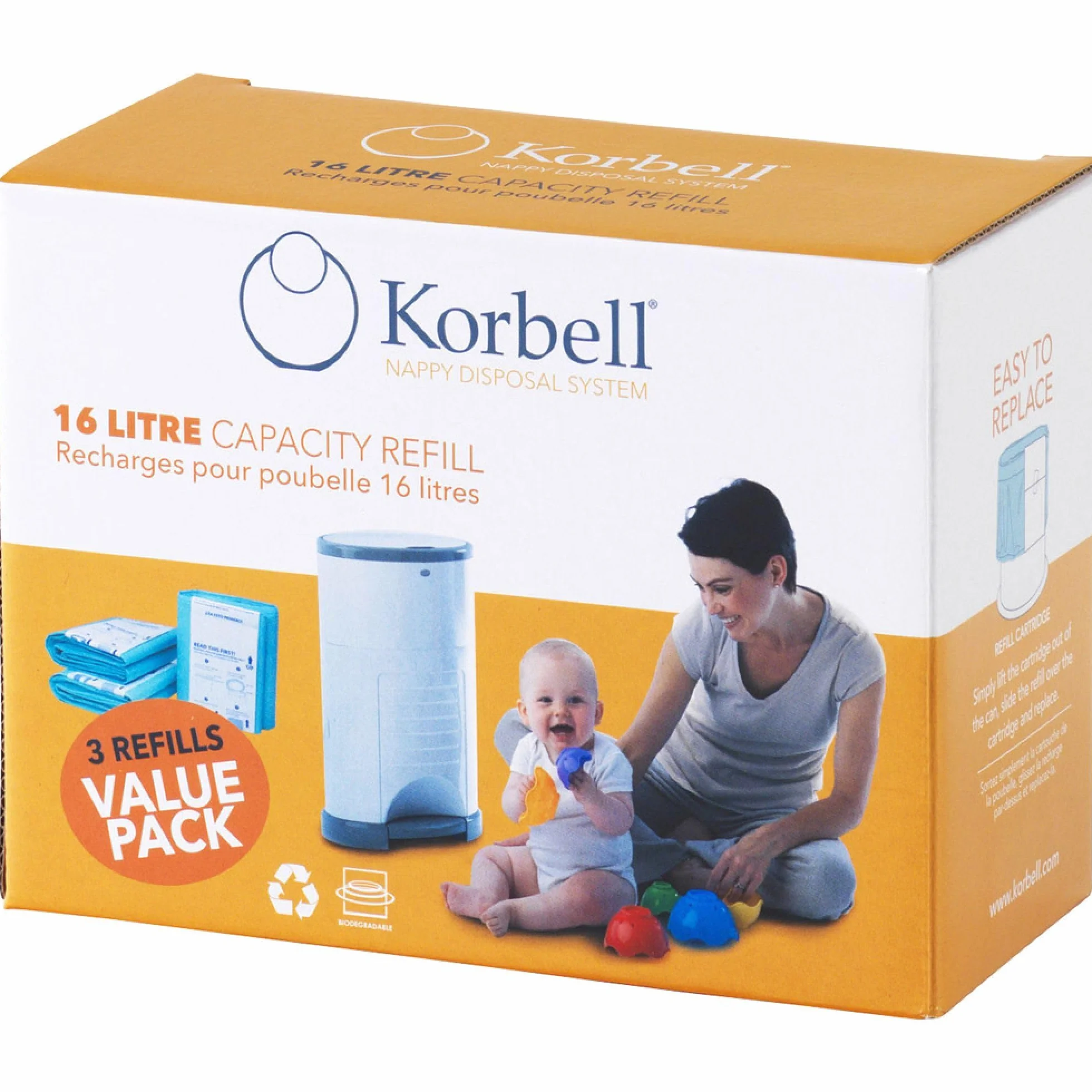Korbell T-KOR-250DR3B Wkłady do Pojemników na Pieluchy, 16 l