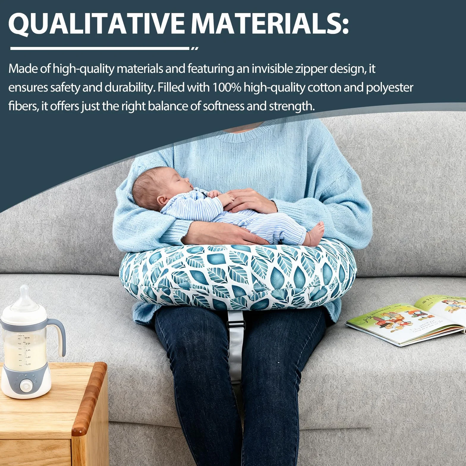 GBKDQQ Poduszka do karmienia, poduszka dla kobiet w ciąży, małe rogalik do karmienia ze zdejmowaną poszewką na poduszkę do karmienia, Nursing Pillow z regulowanym pasem biodrowym i barierką