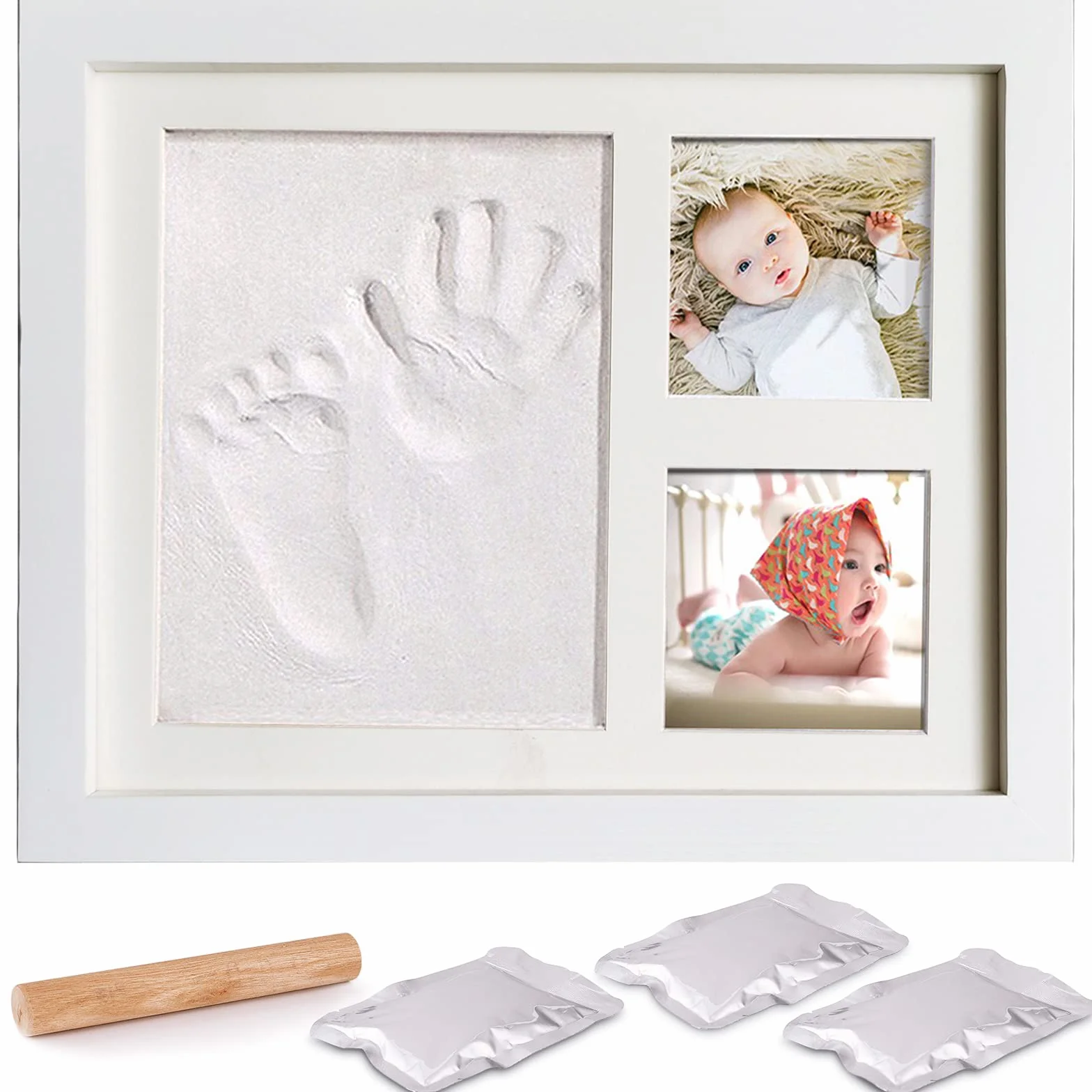 Zestaw odcisków stóp i zestaw odcisków dłoni, zestaw ramek na zdjęcia dla noworodka dziewczynek i chłopców, prezenty na baby shower, lista noworodków, prezent dla nowych rodziców, idealna