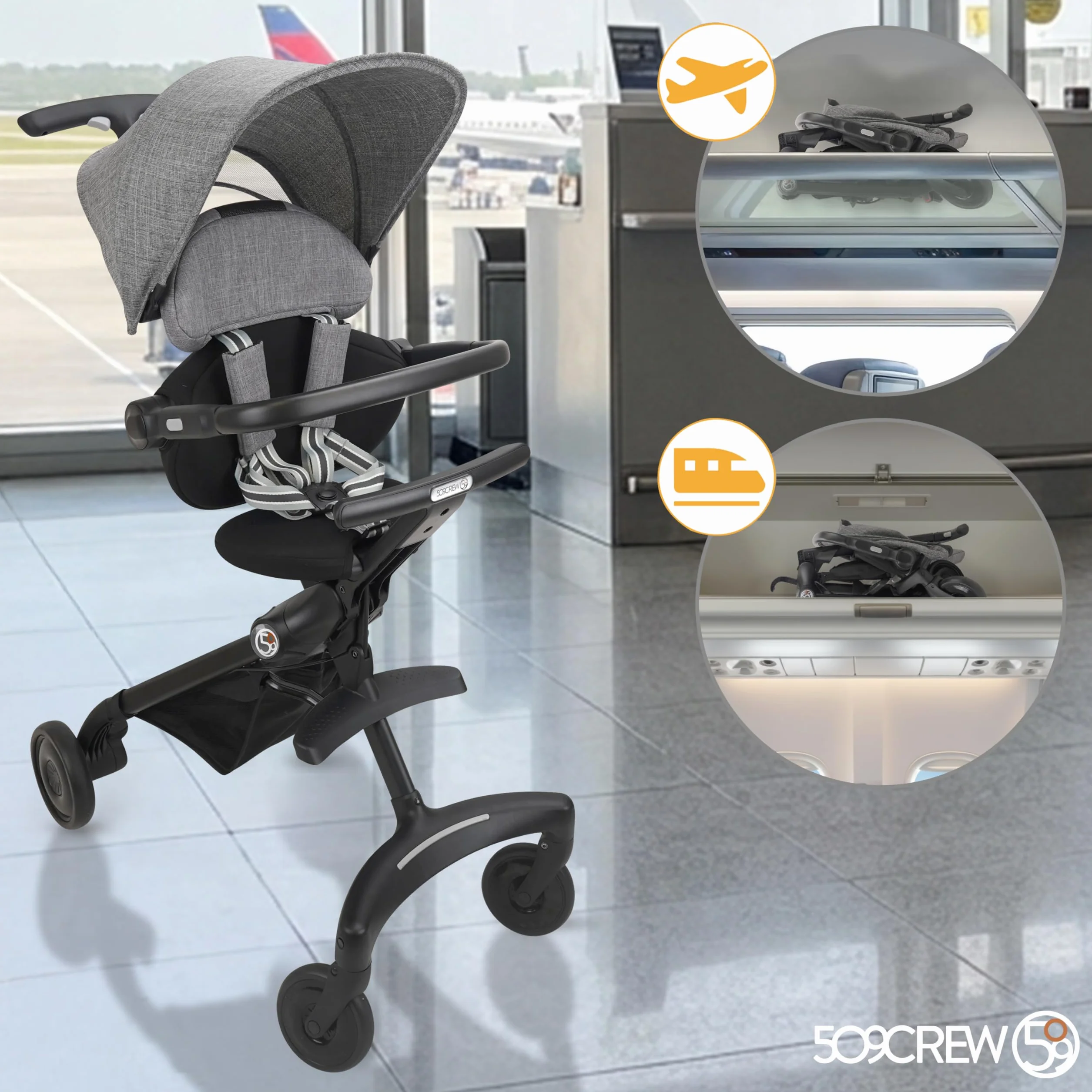 509 Crew EZ-TRAVELLER wózek dziecięcy typu buggy pushchair, Easy & Compact Fold, 2 Recline Backrest Position (Recline Backrest, regulowana wysokość uchwytu), przedni bar, regulowany zagłówek, canopy,
