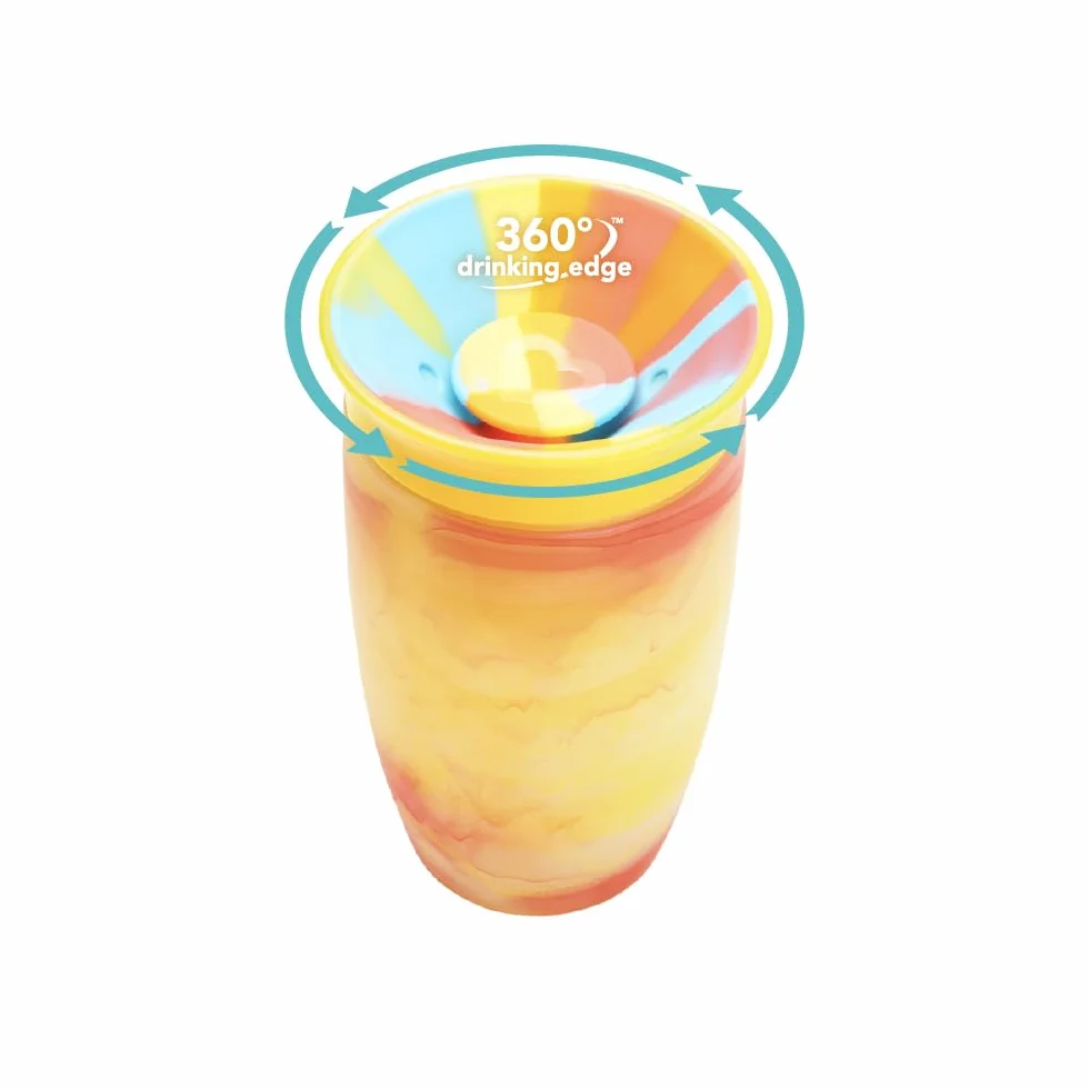 Munchkin Miracle 360 12+ miesięcy 10 uncji Baby Sippy Cups (2 opakowania), kubek treningowy, bez BPA, bez spill, butelka na wodę z łatwymi uchwytami. (różowy/żółty)
