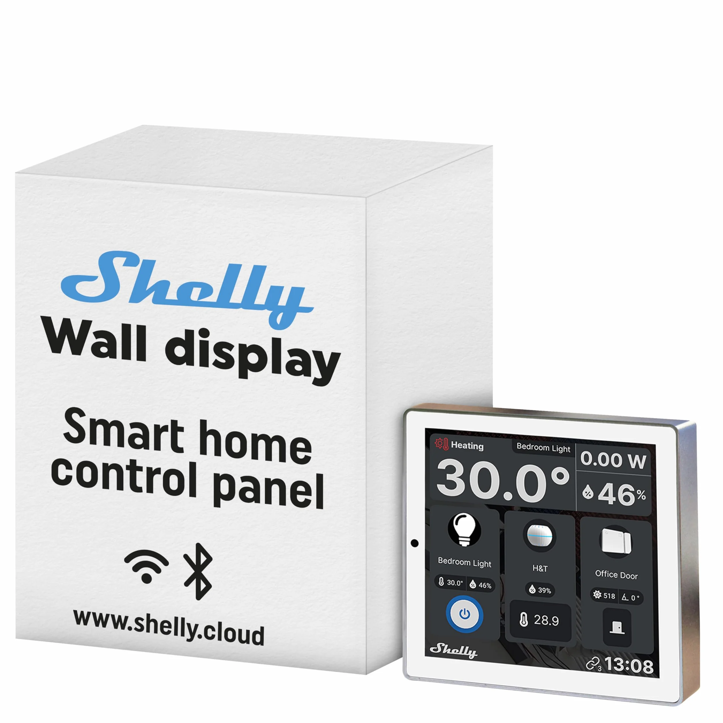 Shelly Wall Display bialy | Panel sterowania WLAN & Bluetooth ze zintegrowanym przełącznikiem 5-A i kolorowym wyświetlaczem | Automatyka domowa | Monitorowanie wydajności | Aplikacja iOS Android