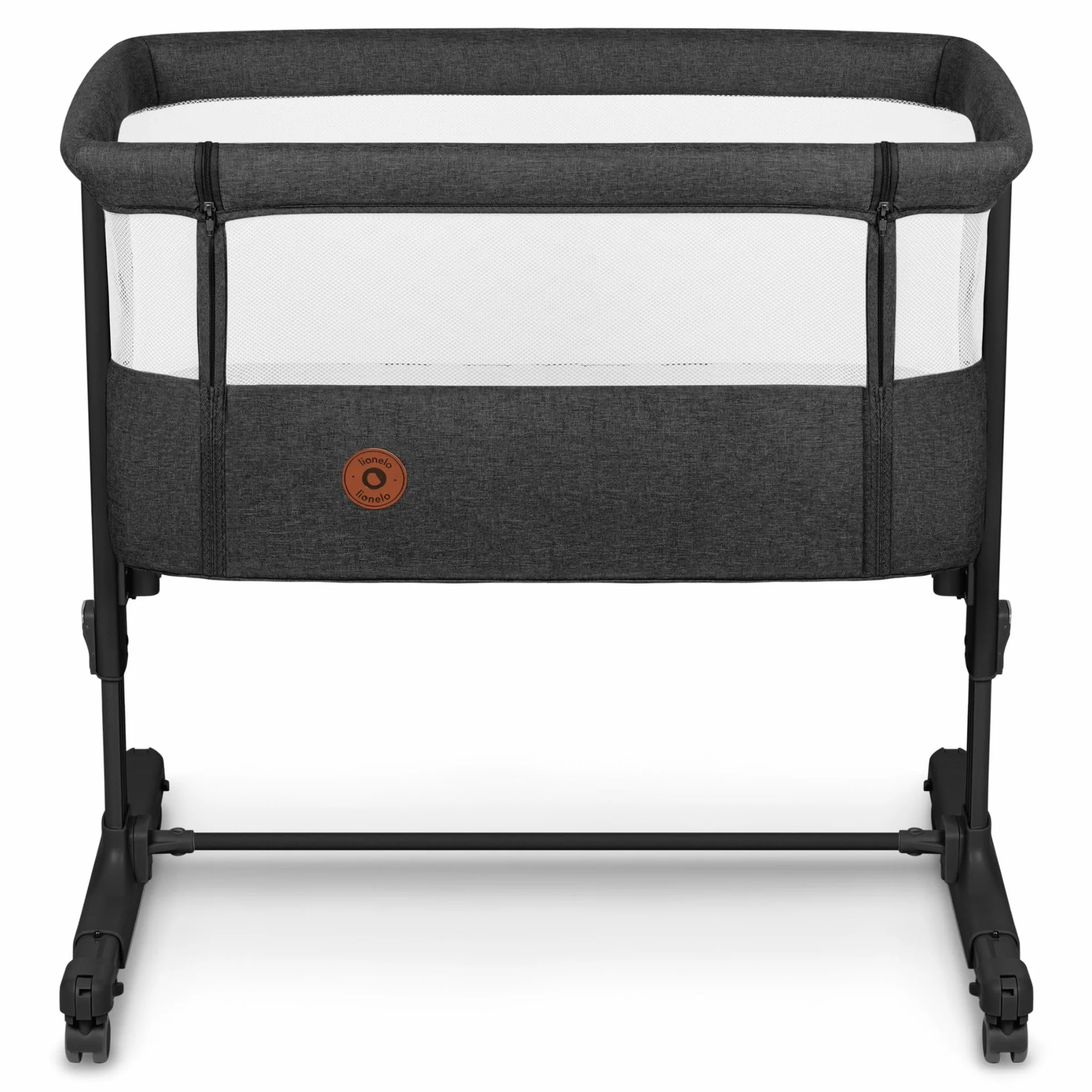 LIONELO Aurora 3 w 1 Łóżeczko Dziecięce do 9 kg, Łóżko Dostawne, Kołyska, Regulacja Wysokości oraz Kąta Nachylenia Materaca, 4 Kółka z Hamulcem Ergonomiczny Materac Torba (Grafitowy)
