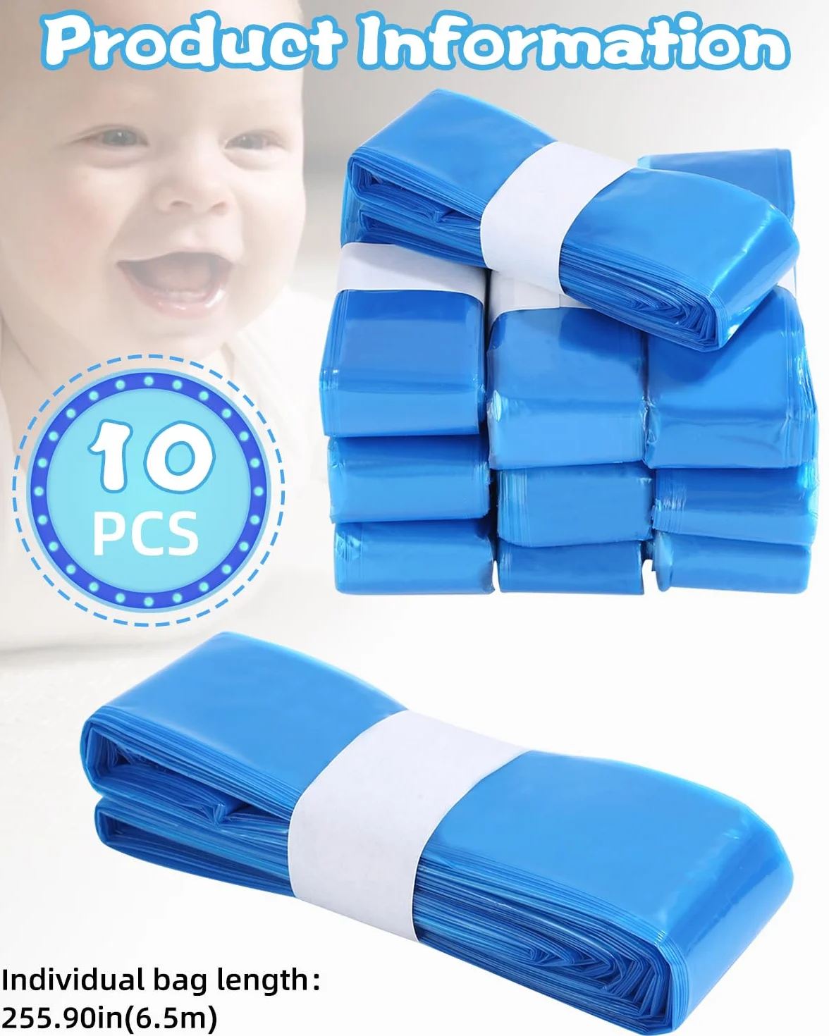 10 sztuk opakowań do uzupełniania folii uzupełniającej, 6,5 m, opakowania uzupełniające kompatybilne z AngelCare & Litter Locker II & Litter Locker Fashion & Tommee Tippe folie uzupełniające