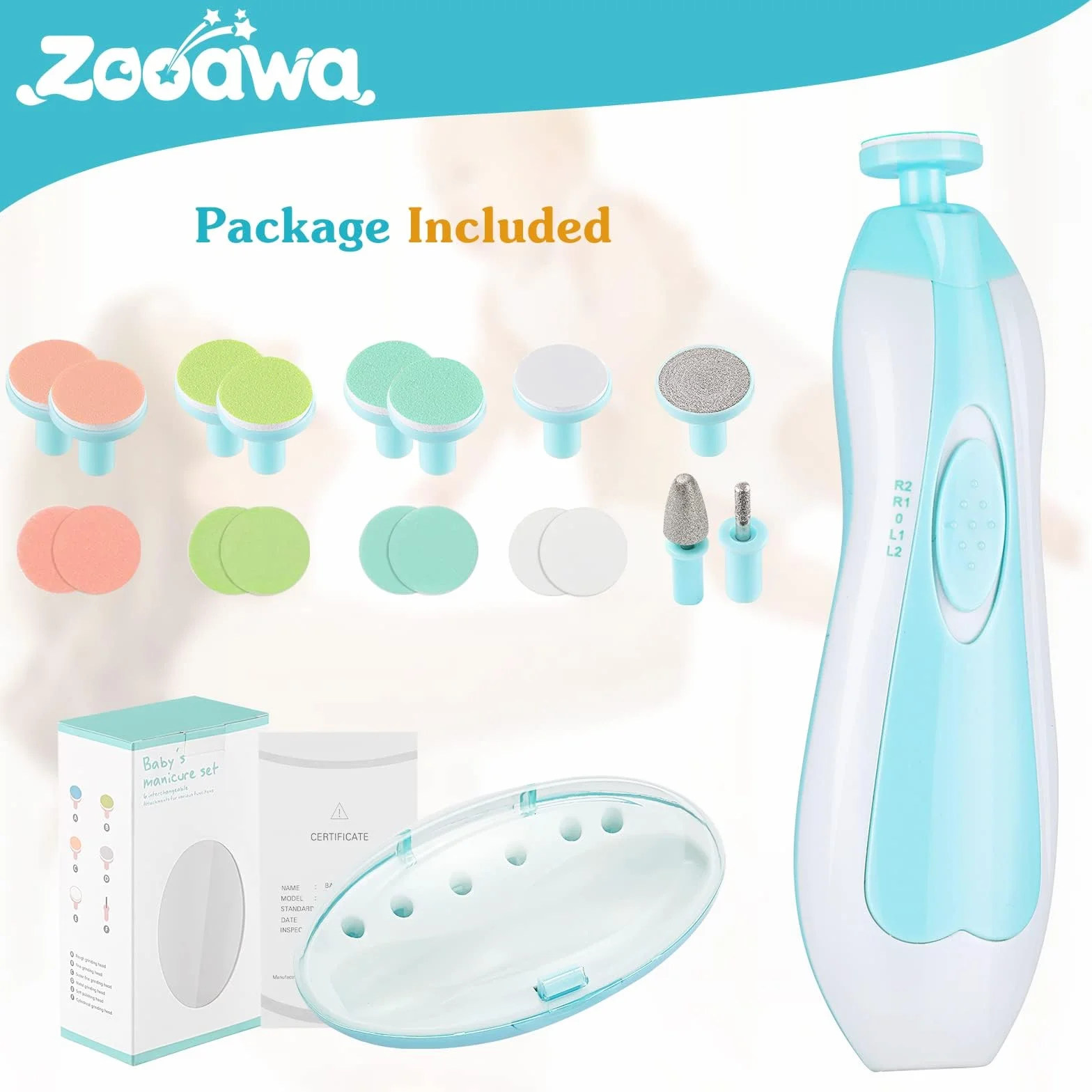 Baby Nail Clipper 20 in 1, Electric Baby Nail Trimmer,Baby Nail File Kit with Extra 12 Replacement Pads,Trim Polish Grooming Kit for Newborn Infant Toddler or Adults Toes Fingernails Care,Blue