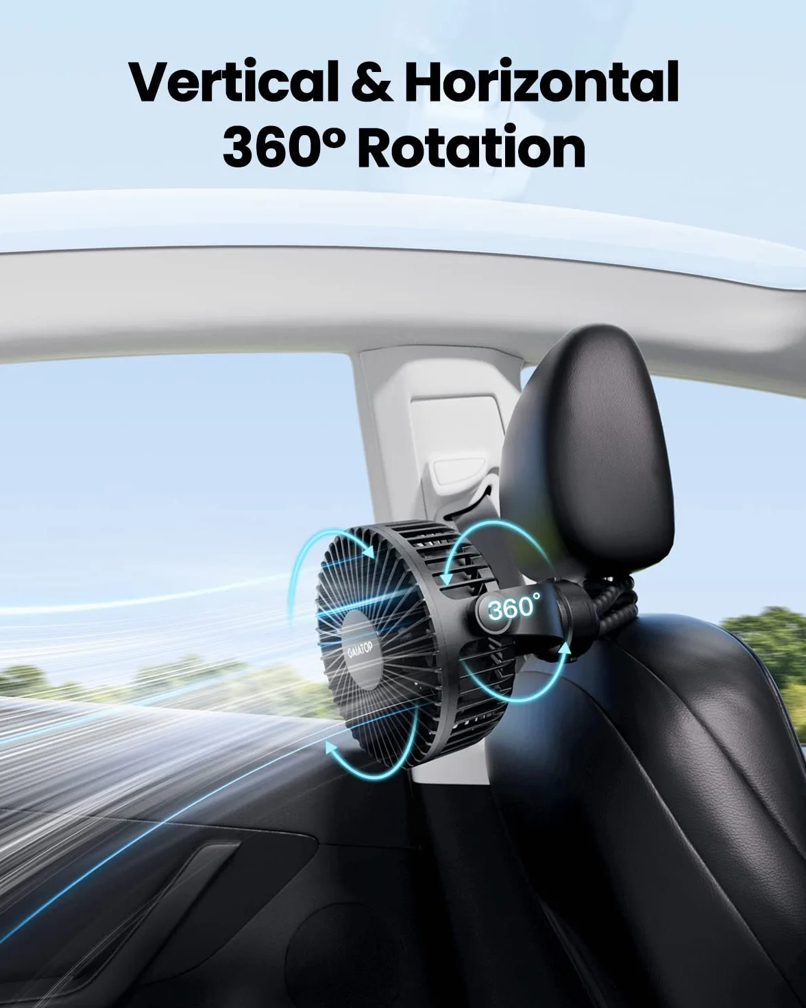 Gaiatop Mini przenośny wentylator do wózka, zasilany bateryjnie, mały wentylator z klipsem, 3-biegowy akumulator obracany o 360°, elastyczny statyw, ręczny osobisty wentylator chłodzący do fotela