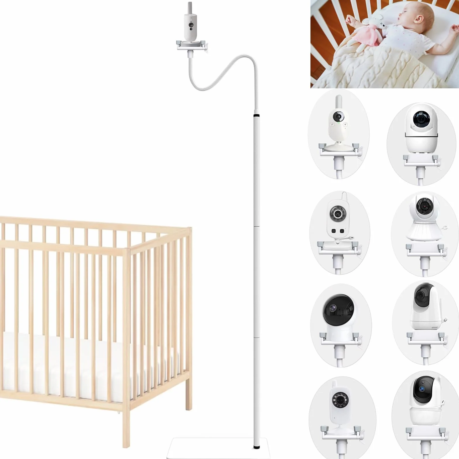 Uchwyt do niani podłogowej Baby Kamera Zgodny z Philips Avent/eufy/GHB/BOIFUN/Hellobaby/NWOUIIAY/TakTark i zgodny z większością kamer do niani elektronicznych