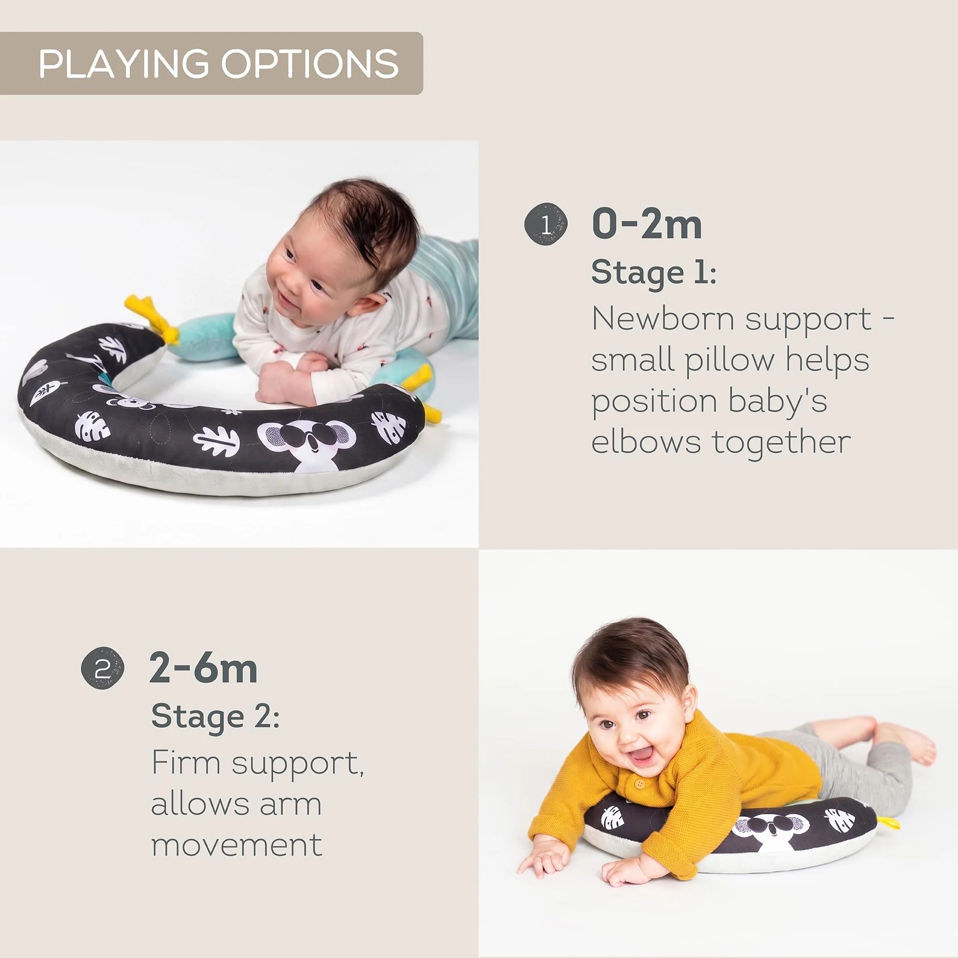 Taf Toys 2 in 1 Tummy Time Developmental Pillow. Multi-use Super Soft Comfy Newborn Baby Nursery Support Pillow. Helps Strengthen Baby's Core & Neck Muscles. Suitable for Boys & Girls from Birth