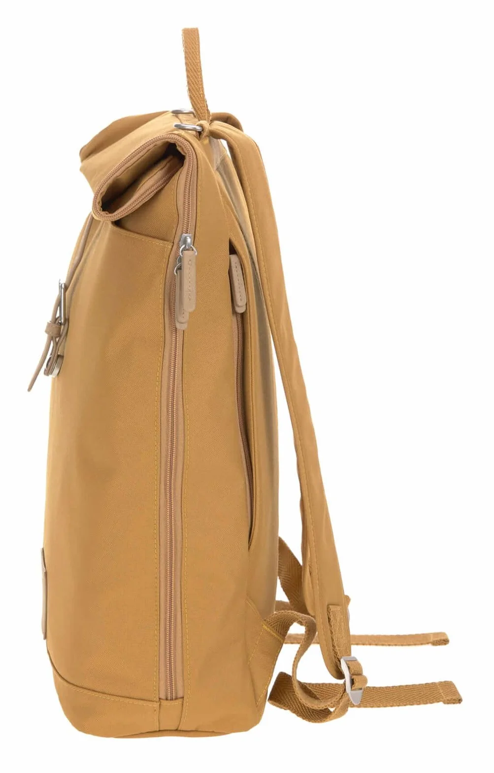 LÄSSIG Torba do przewijania, podkładka do przewijania, mocowanie do wózka dziecięcego, uchwyt na butelki wyprodukowany w sposób zrównoważony/GRE Rolltop Backpack, żółty (Curry)