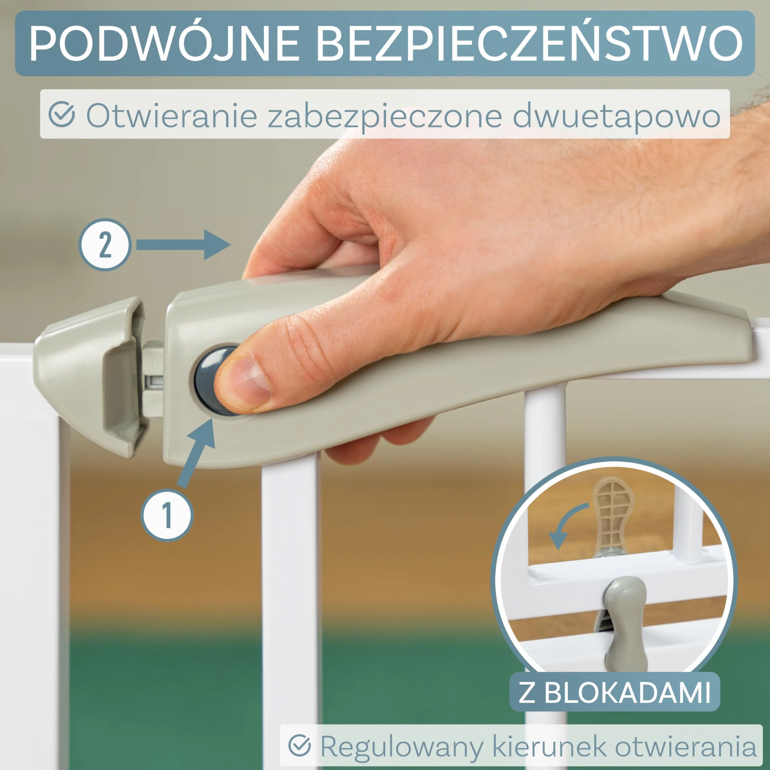 ib style Berrin 75-175 bramka ochronna na drzwi - bramka na schody dla dzieci, samozamykająca się, nie wymaga wiercenia, bezpieczna dla dzieci, 150-160 cm, biało-szara