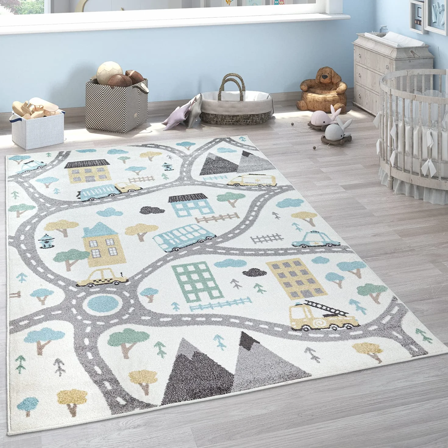 Paco Home Dywan Dzieci璚y Dywan Do Pokoju Dzieci璚ego Pastelowy Ch這piec Dziewczynka Auta Kremowy Petrolowy Szary 草速y Ulica Dom Antracyt, Rozmiar:80x150 cm