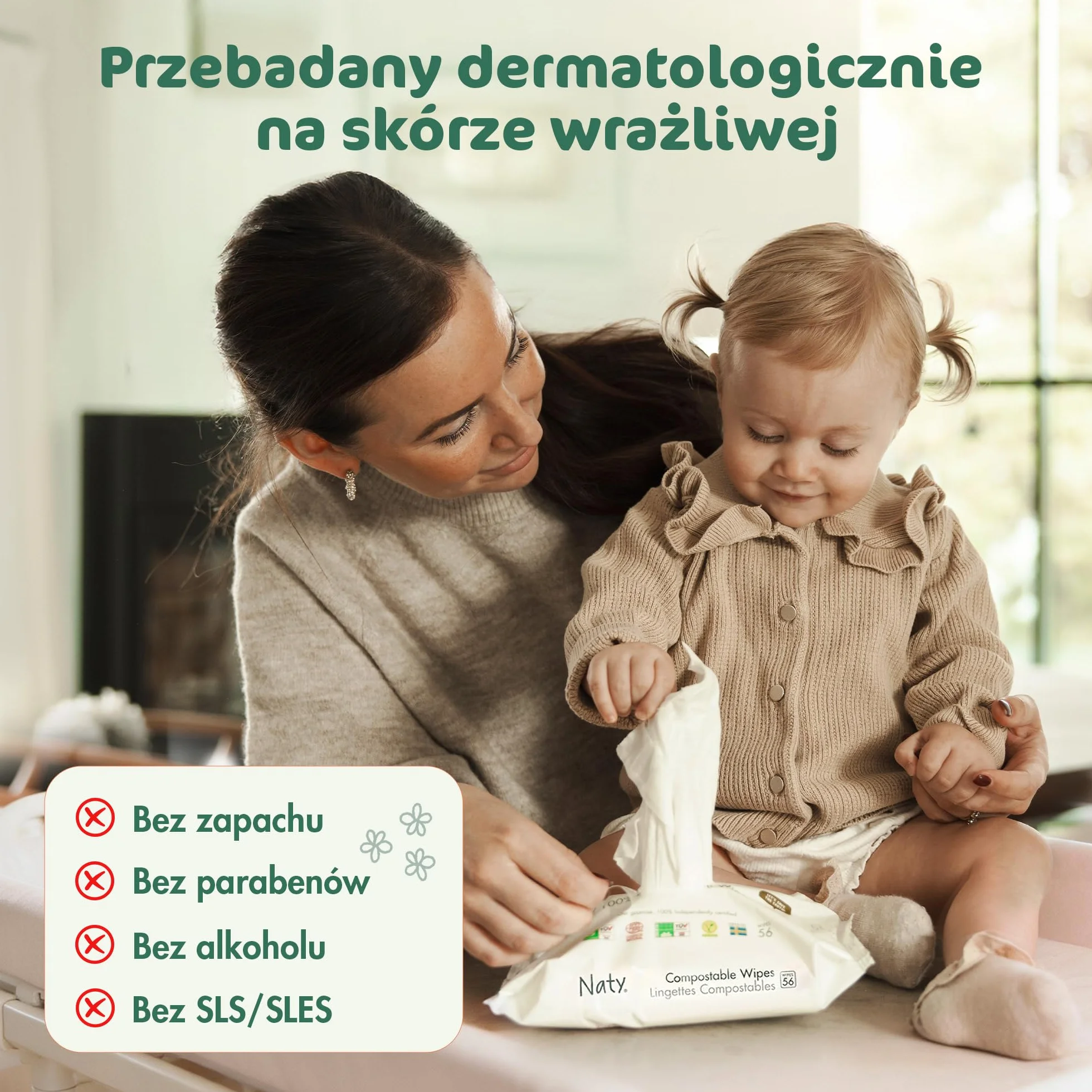 Naty Chusteczki dla Niemowląt Aloe | 98% Wody, Hipoalergiczne & Naturalne dla Wrażliwej Skóry | Bez Zapachu, Roślinne | Delikatne Chusteczki Noworodek & Małe Dziecko | 672 sztuk (12 op.)