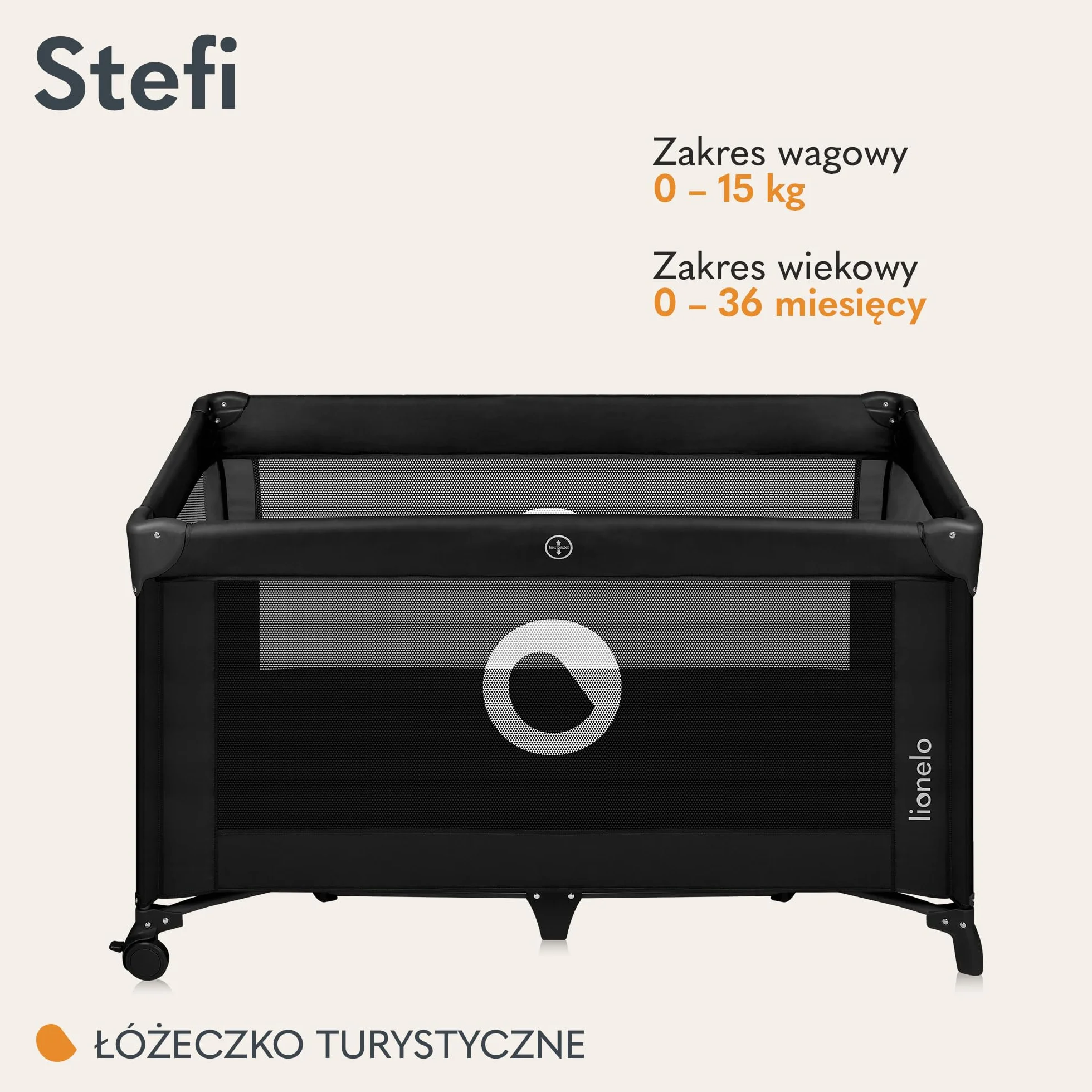 Lionelo Stefi 2 w 1 łóżeczko turystyczne, łóżko dziecięce z przewijakiem, przewiewne ścianki, system LockGuard, łóżeczko przenośne do 15 kg, składane, torba transportowa