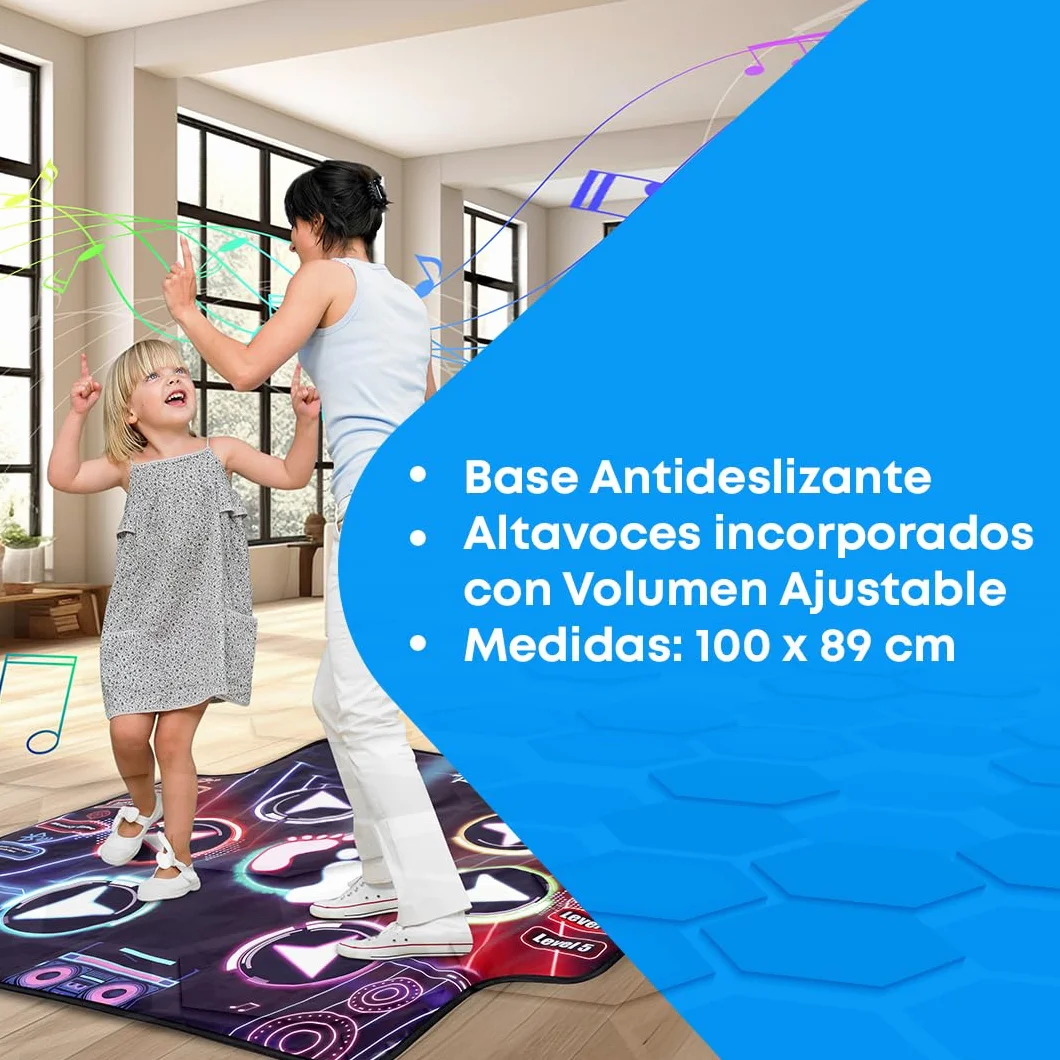 NK Mata do tańca dla dzieci +5 lat i dorosłych z Bluetooth 5.0 - Mata muzyczna LED z 7 trybami gry, prezent na urodziny, Boże Narodzenie, antypoślizgową podstawę i głośnik o regulowanej głośności (100