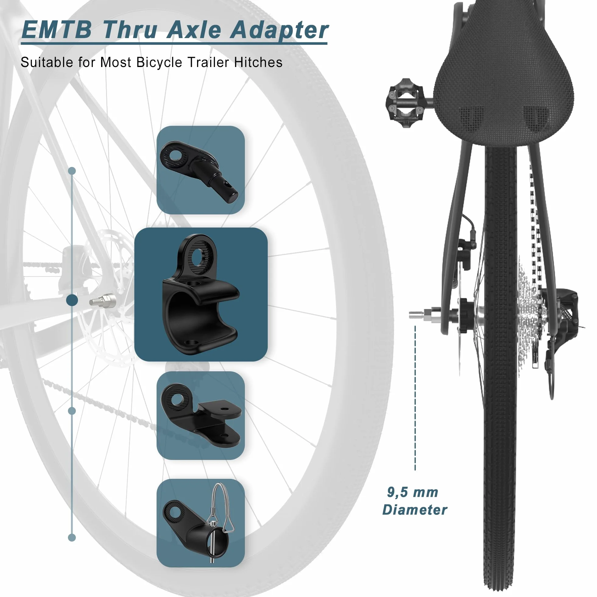 EMTB Adapter osi wtykowej M12, oś wtykowa z adapterem osi rowerowej, oś wtykowa, kompatybilna z większością sprzęgieł do przyczep rowerowych