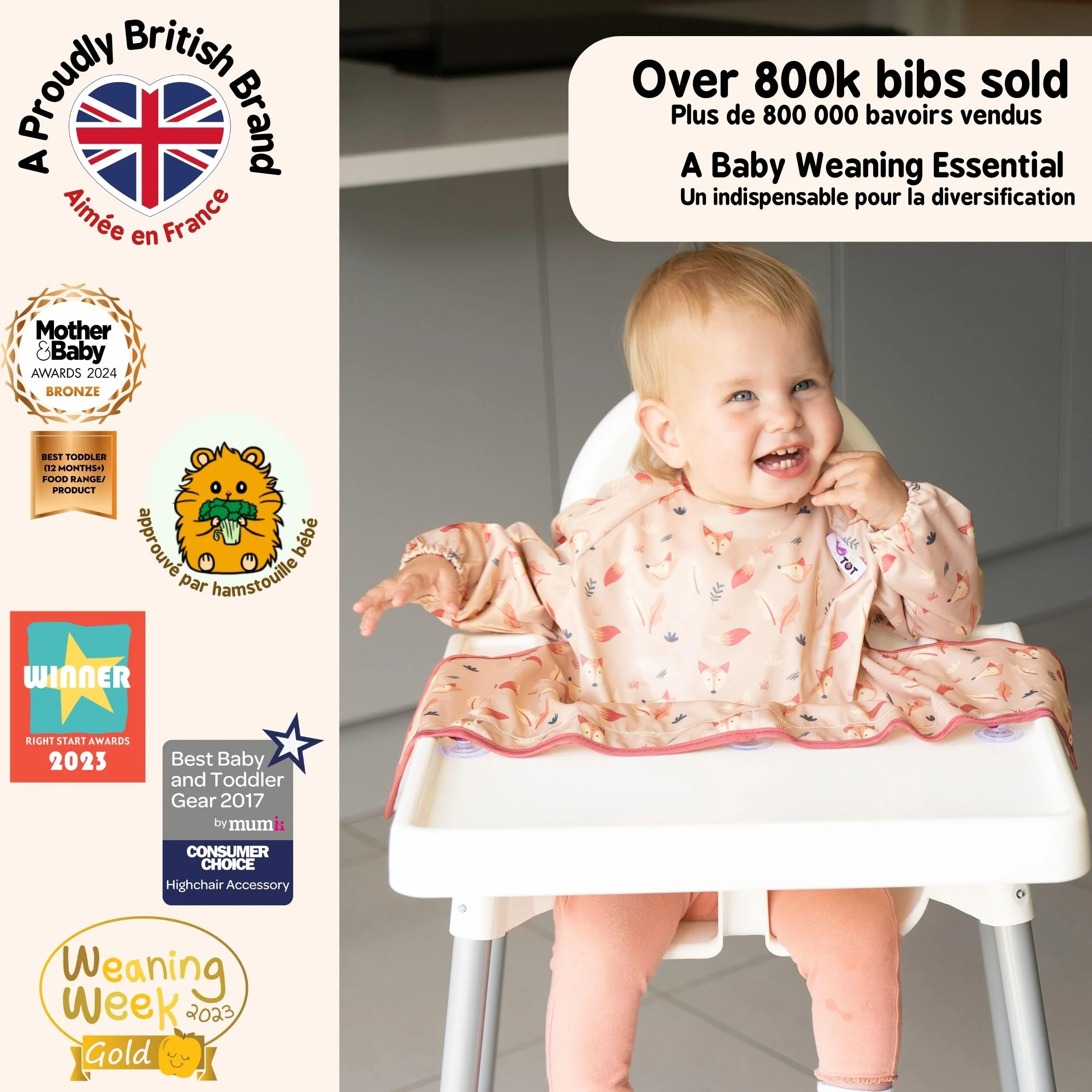 Tidy Tot®™ Cover & Catch™ śliniak do odstawienia od piersi z rękawami. Mocuje się do krzesełek z przyssawką, aby zapobiec bałaganowi karmienie dziecka. Wodoodporne śliniaki z długim rękawem. Śliniaki
