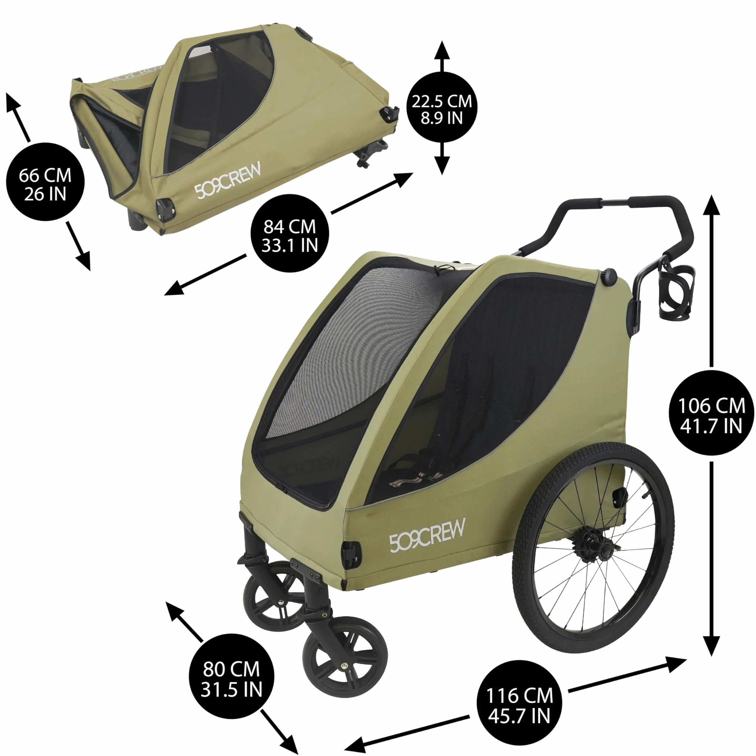 509 Trekker II, uniwersalny wózek dziecięcy dla 2 dzieci w wieku od 6 miesięcy, do załadunku, wózek na 4 koła, obciążenie do 50 kg, pokrowiec przeciwdeszczowy w zestawie