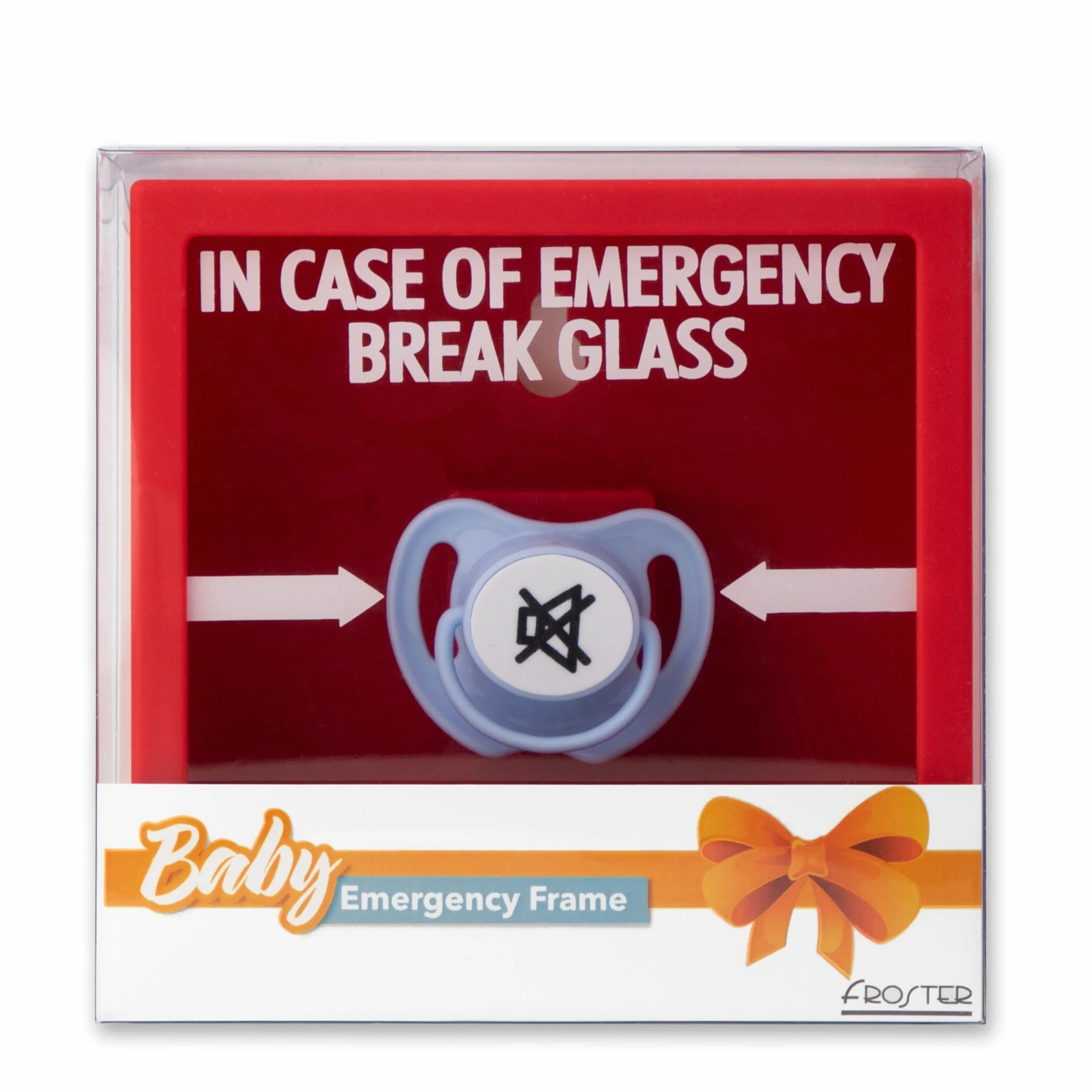 Froster Baby Emergency Frame - Zbij Szybkę, Ratunkowa Ramka z Awaryjnym Smoczkiem, Angielskie Napisy, in Case of Emergency, w Razie Potrzeby Zbij Szybkę, Niezbędnik dla Rodziców