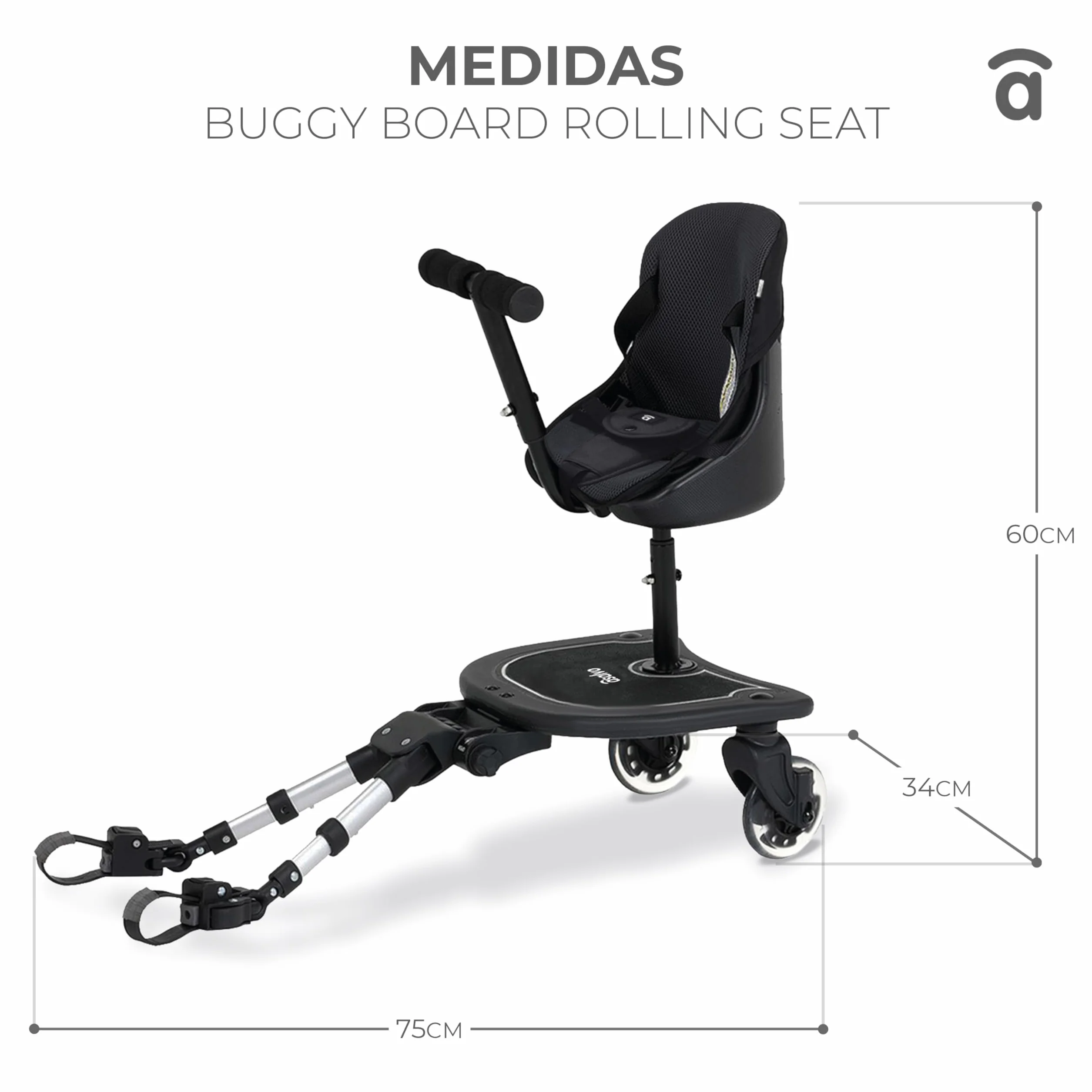 Asalvo BUGGY BOARD hulajnoga z siedziskiem do wózka spacerowego, deska do wózka dziecięcego z siedzeniem, uniwersalna deskorolka wózek dla dziecka, deska dla drugiego dziecka, akcesoria dla dzieci w