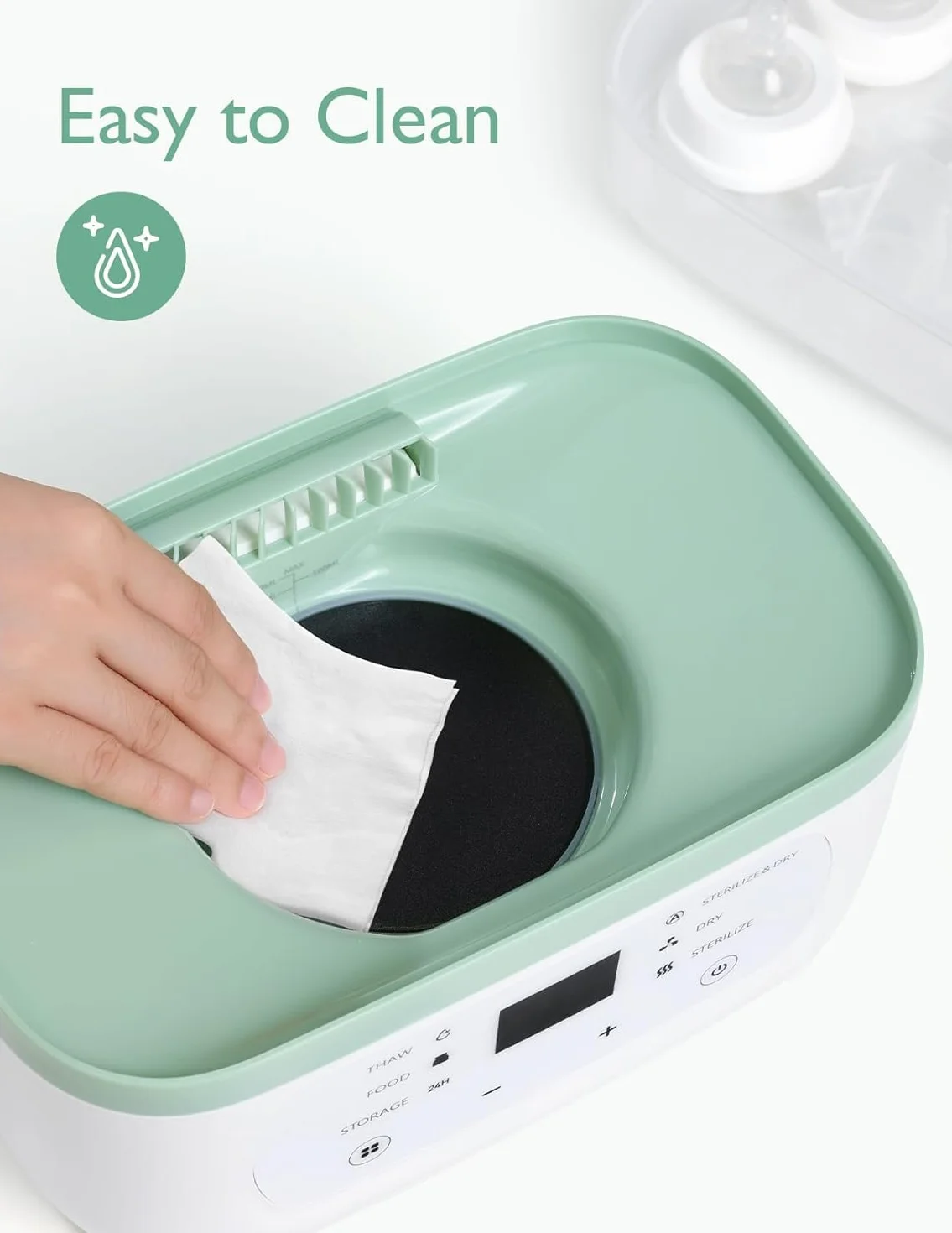 Momcozy Elektryczny sterylizator parowy 3-w-1 dla butelek dla niemowląt – sterylizuje, suszy i podgrzewa z 99,9% bakteriobójczymi właściwościami, pojemność na 8 butelek, 24-godzinny schutz przed