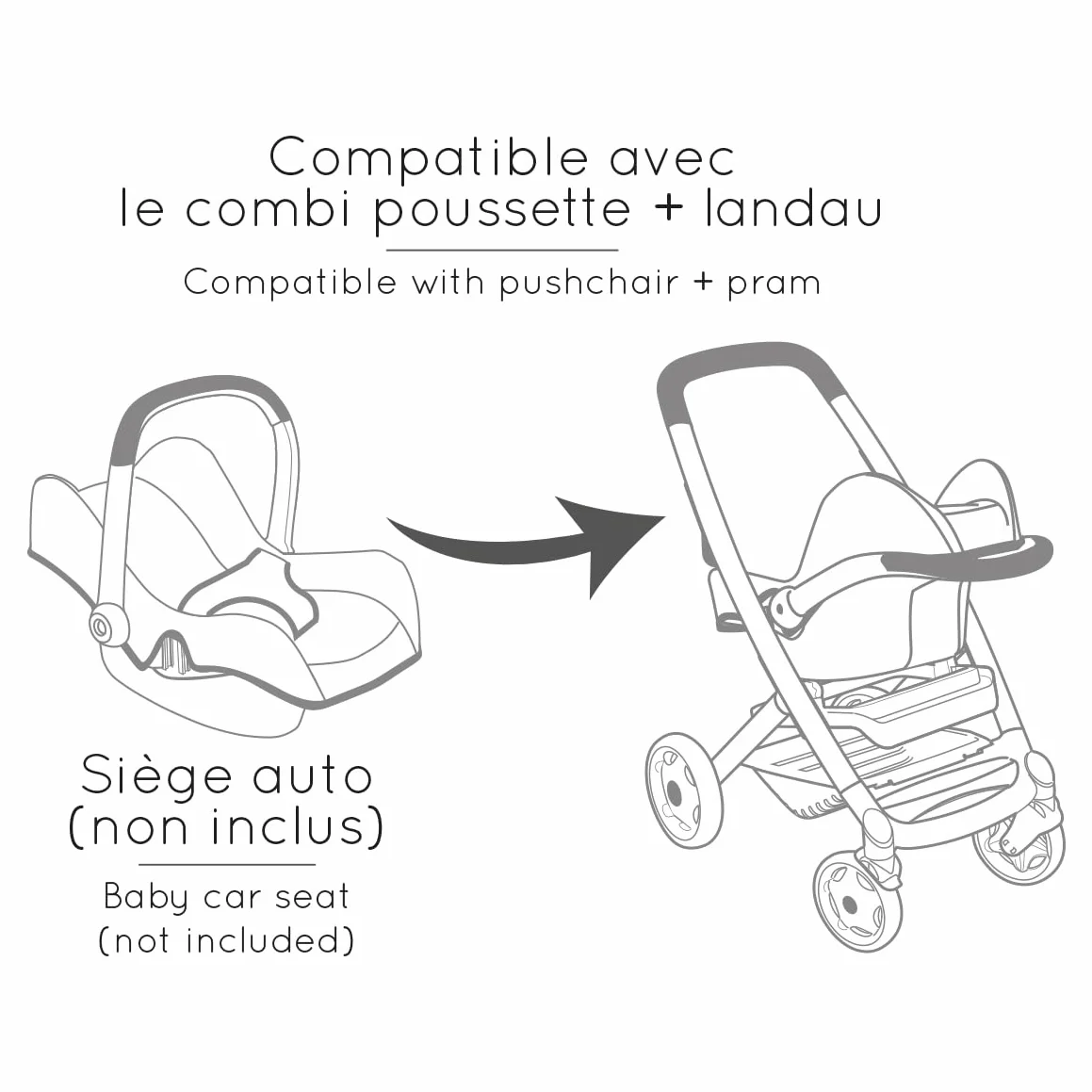 Smoby - Maxi-Cosi - Różowy wózek spacerowy i głęboki - Dla lalek do 42 cm - 3 w 1 - Imitacja zabawki - Ciche i wielokierunkowe koła - Duży kosz do przechowywania - Od 3 lat - Wyprodukowano w Hiszpanii