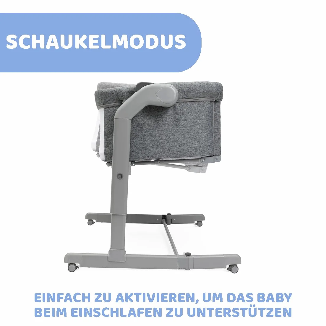 Chicco Next2Me Magic Evo Łóżko boczne łóżeczka dziecięcego z trybem huśtania, odchylanym oparciem, 11 poziomami wysokości, regulowaną wysokością, 4 kółkami, z materacem i torbą podróżną, ciemnoszary