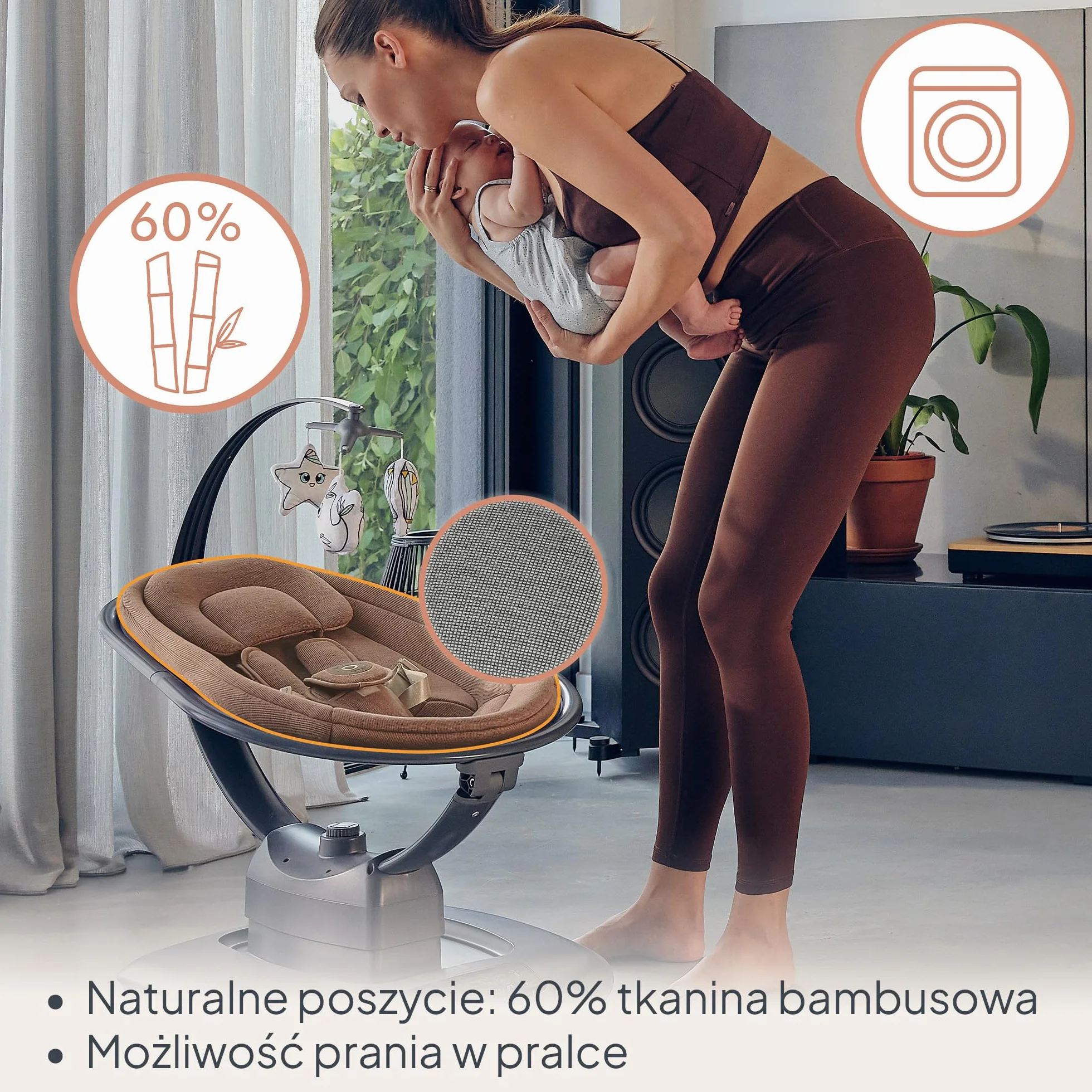 LIONELO BLOSSOM Elektryczny Bujaczek Niemowlęcy do 9 kg Leżaczek dla Dzieci Regulacja Oparcia Naturalne Kołysanie 5 Prędkości Ergonomiczne Siedzisko Bluetooth Pilot, 5 Melodii
