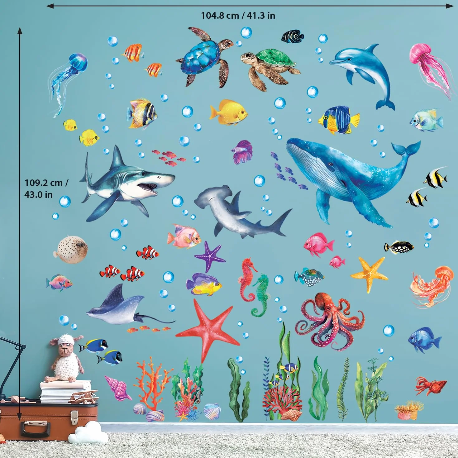 DECOWALL DS12-8078 pod wodą naklejka ścienna tatuaż ścienny ryby ocean ryby wodorosty naklejka ścienna łatwa do zdjęcia dla dzieci pokój dziecięcy pokój niemowląt sypialnia salon łazienka dekoracja
