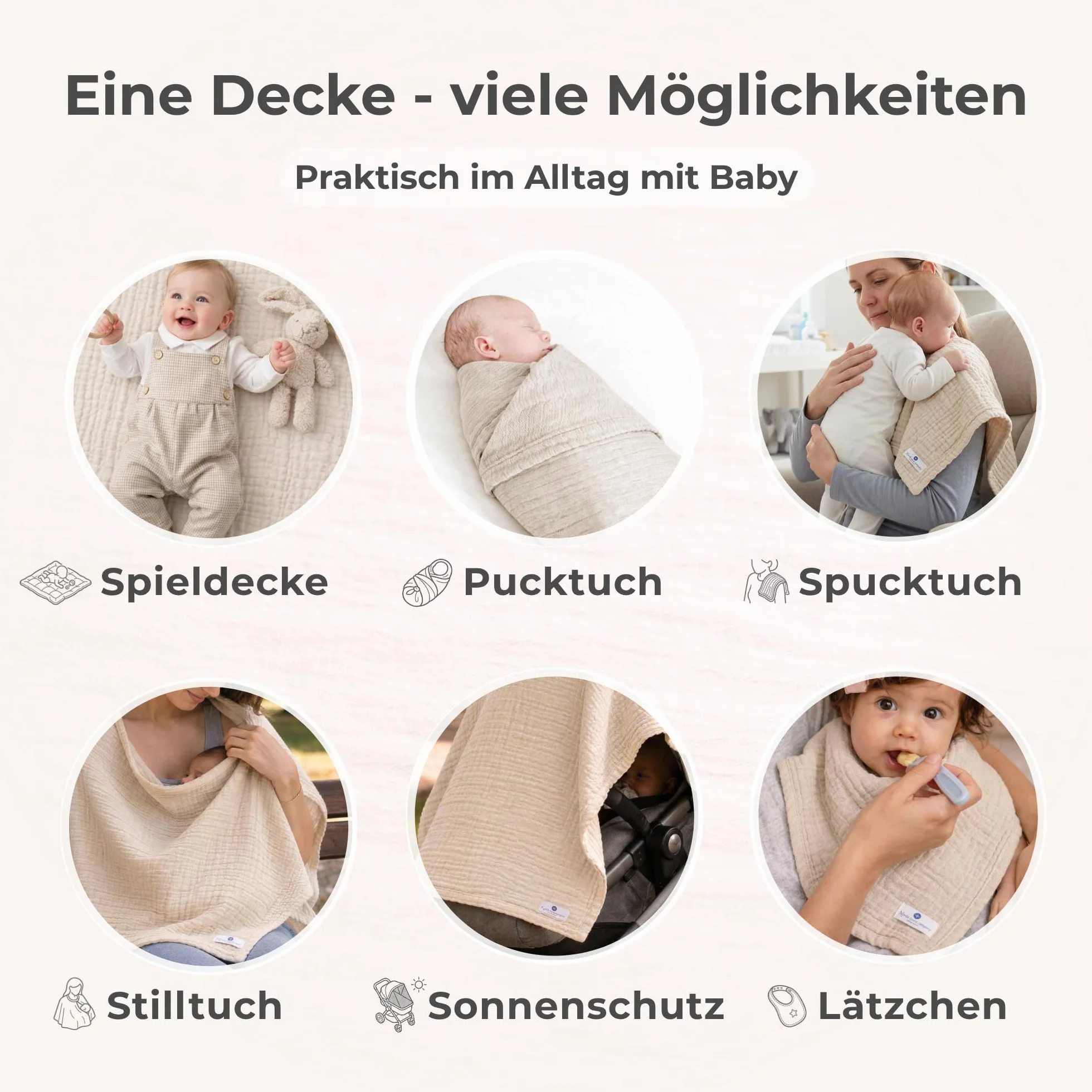 Nordic Coast® Musselin Decke Premium - 4 in 1 Baby Krabbeldecke in Natur Weiß - 100% Baumwolle - Mulltuch Babydecke Pucktuch Spucktuch - Hochwertige Qualität
