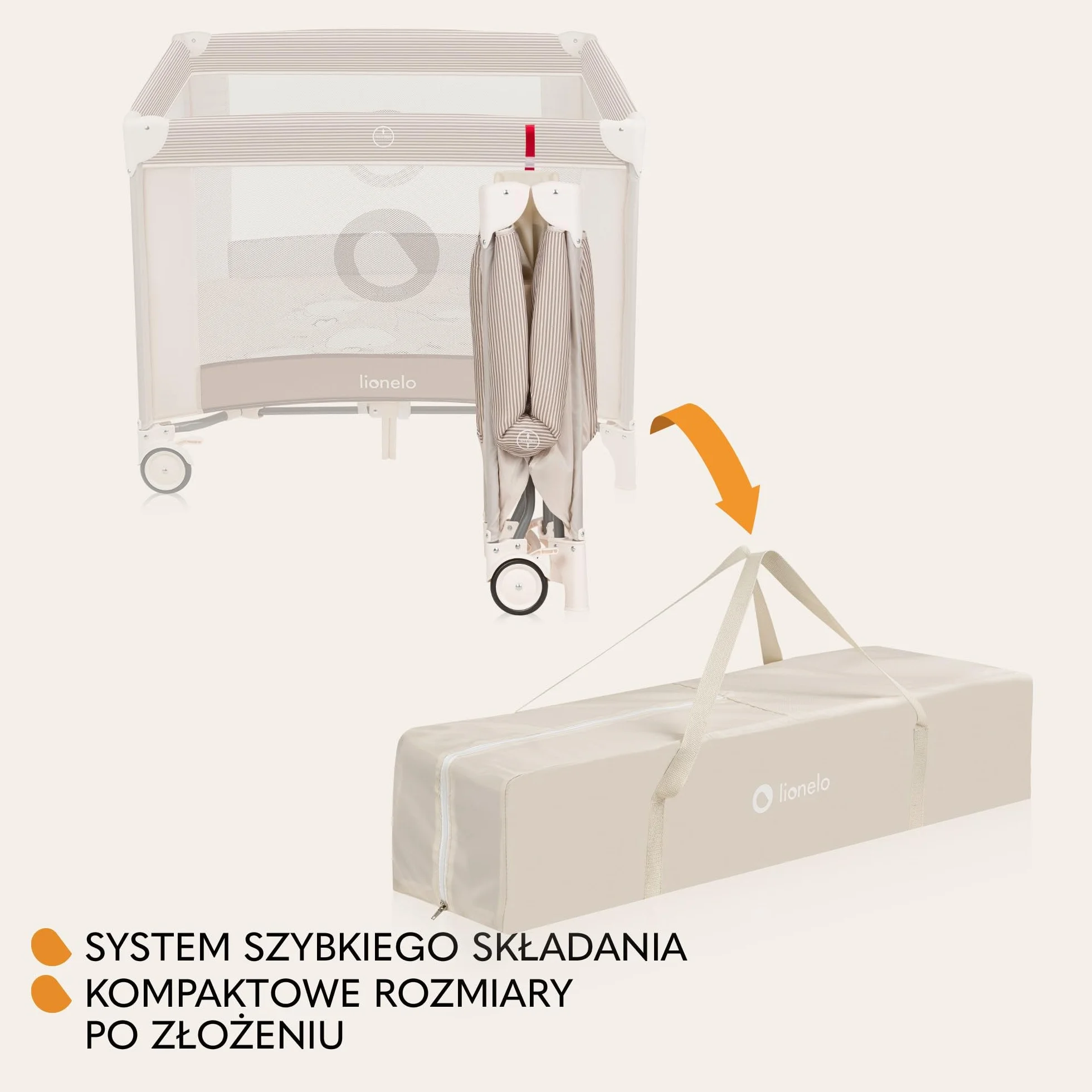 LIONELO BONNIE Kojec Dziecięcy do15 kg, od Urodzenia do 36 miesięcy Boczne Wejście na Zamek, Boki z Przewiewnej Siatki, Szybkie Składanie, Koła z Hamulcem, Torba do Przenoszenia (Beżowy)